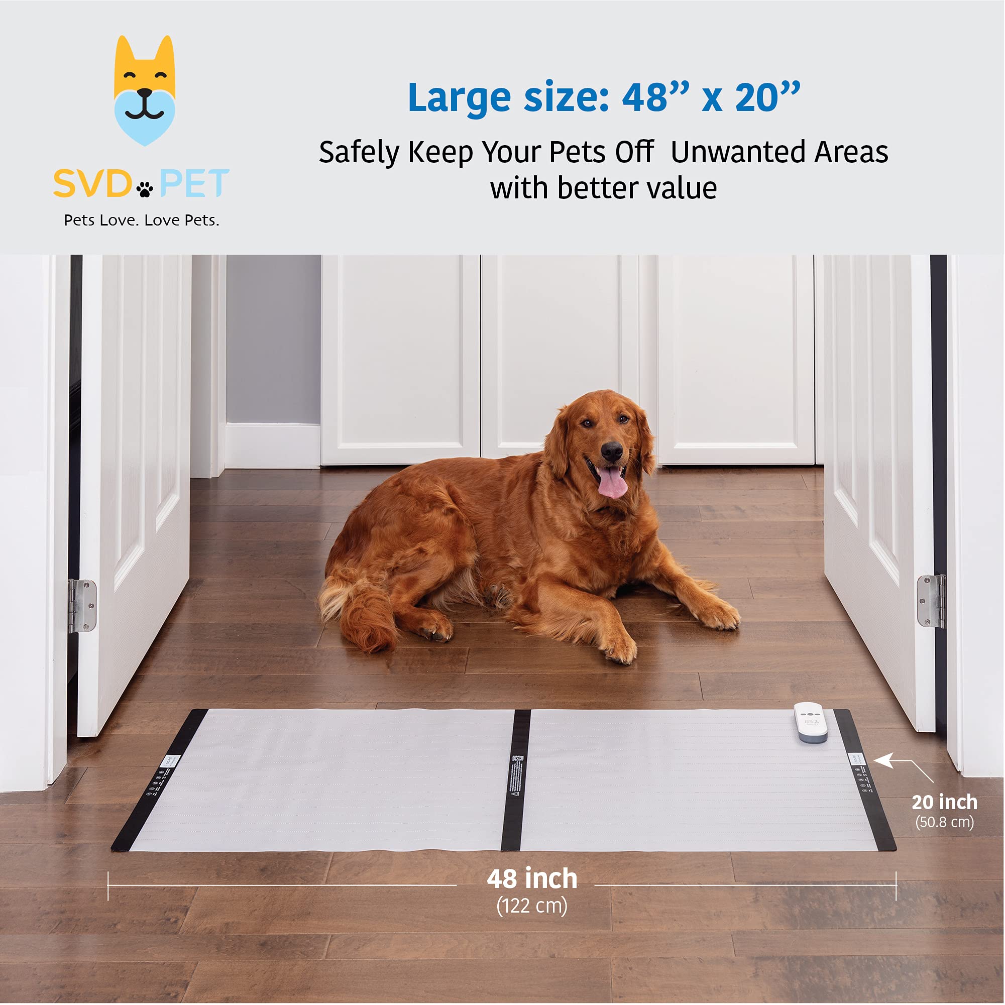 SVD.PET Pet Training Mat with Tester, Large 48 X 20, Dogs & Cats Shock Pad, Electronic Repellent scat mat for Indoor, 3 Training