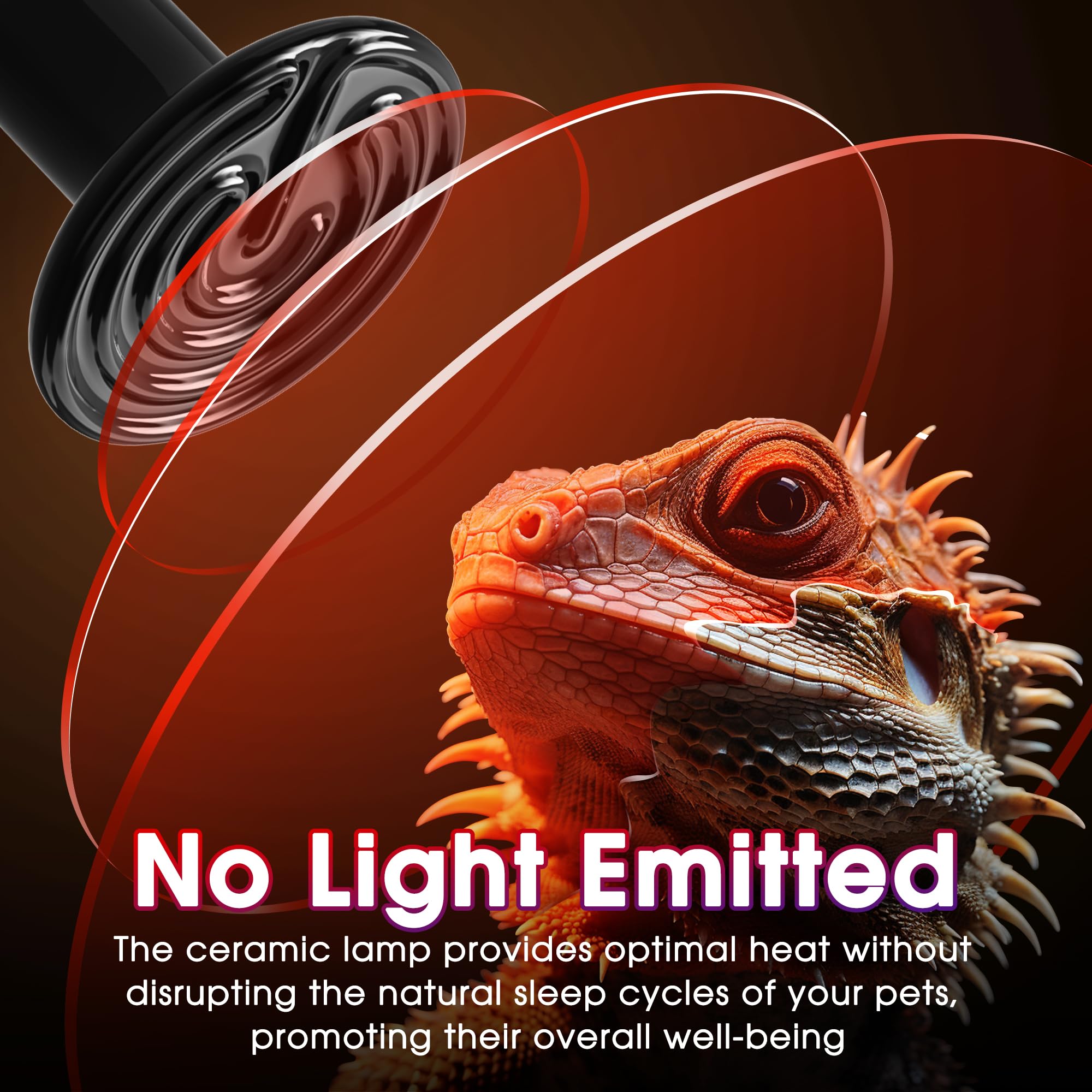 Ceramic Heat Emitter for Reptiles, 75W Heat Lamp Bulb, Ceramic Reptile Heat Bulb Black, No Light Emitting Heat Lamp for Amphibia