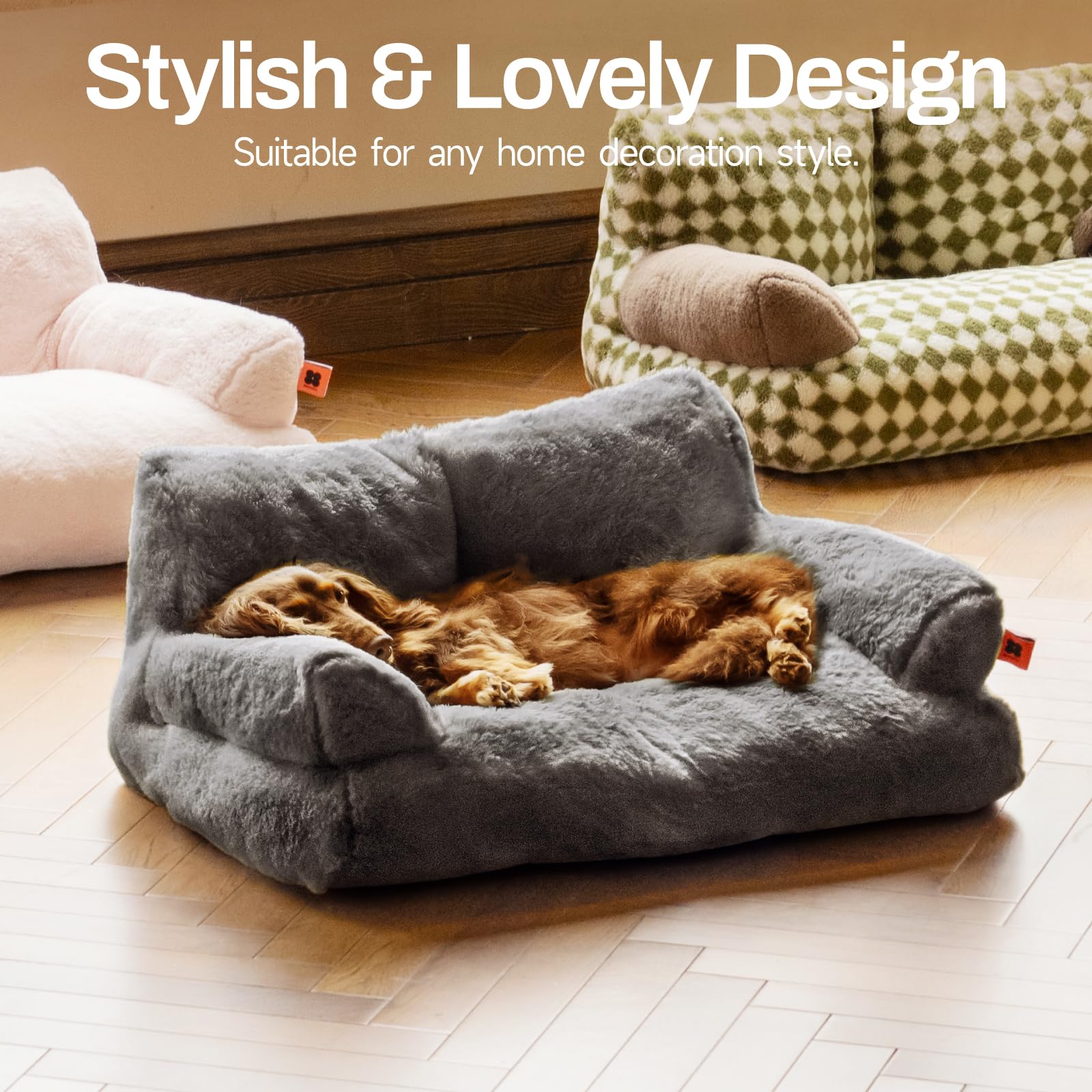 Mewoofun Dog Couch, Supportive Small Dog Bed For Puppy And Cats With Removable Washable Cover, Fluffy Cat Couch With Non-Slip Bo