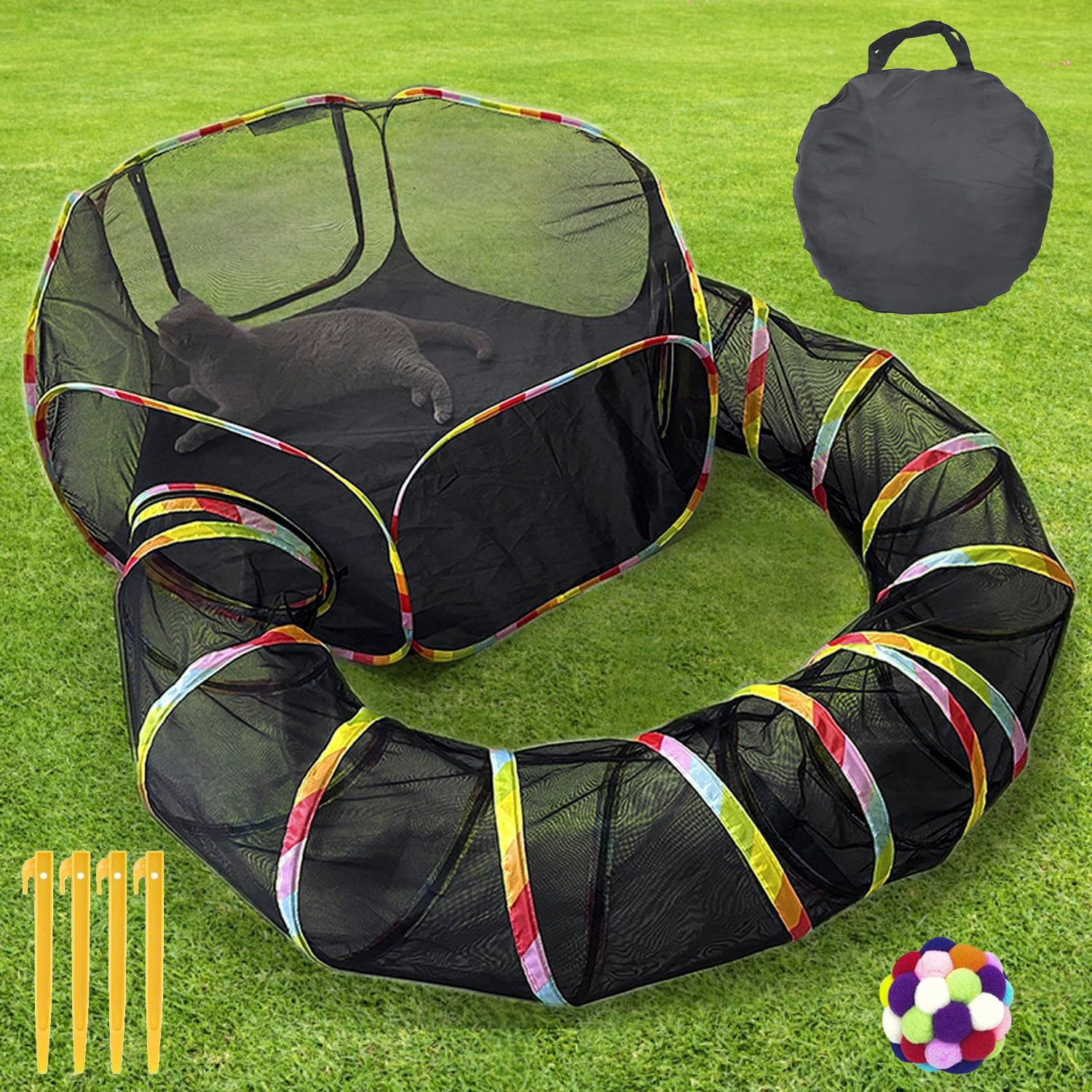 Naielfopet Outdoor Cat Enclosure, Portable Cat Tents For Outside With Storage Bag, Outside Cat Playpen Pet Enclosure With Toy Ba