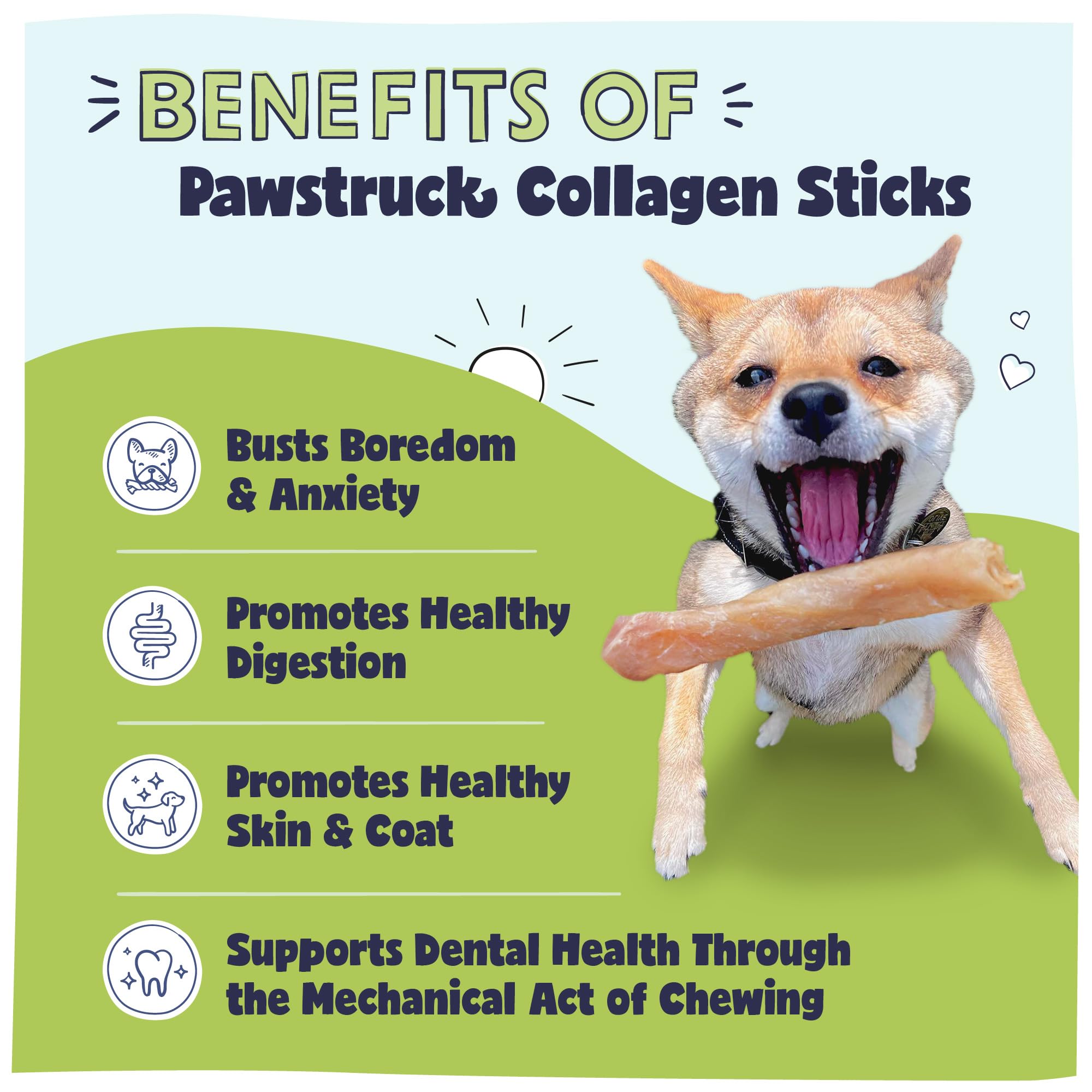 Pawstruck Natural 5-7 Beef Collagen Sticks For Dogs - Long-Lasting Rawhide Alternative, High Protein & Low Fat With Chondroitin