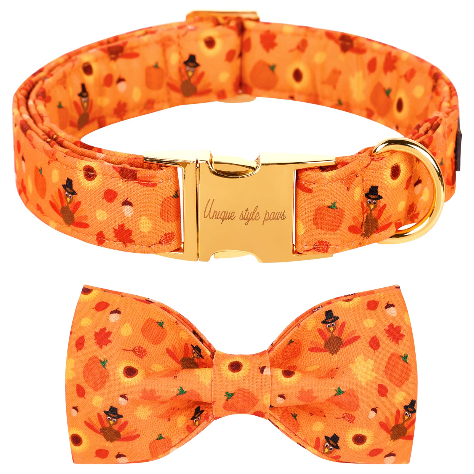 Unique Style Paws Halloween& Dog Collar With Bow Tie Pumpkin Cotton Collar Adjustable Puppy Collar Best Thanksgiving Gift For Sm