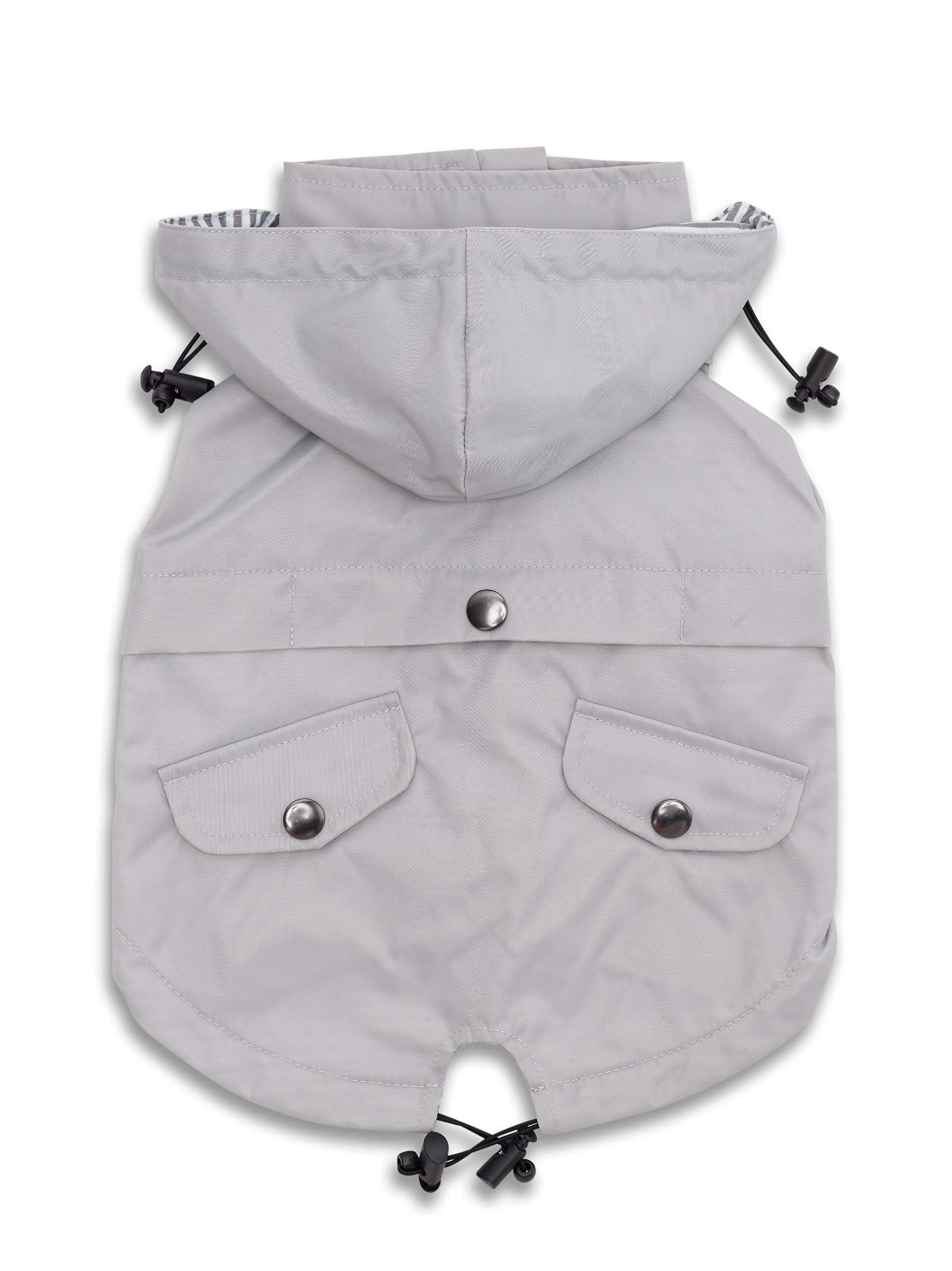 Ellie Dog Wear Zip Up Dog Raincoats With Reflective Buttons, Pockets, Rain/Water Resistant, Adjustable Drawstring, & Removable Hood - Xxs To Xxl - Stylish Premium Dog Raincoats (Light Grey, Small)