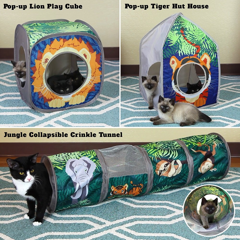 Kitty City Jungle Cat Cube Combo, Collapsible Cat Cube, Cat Bed, Tunnel, Cat Toy