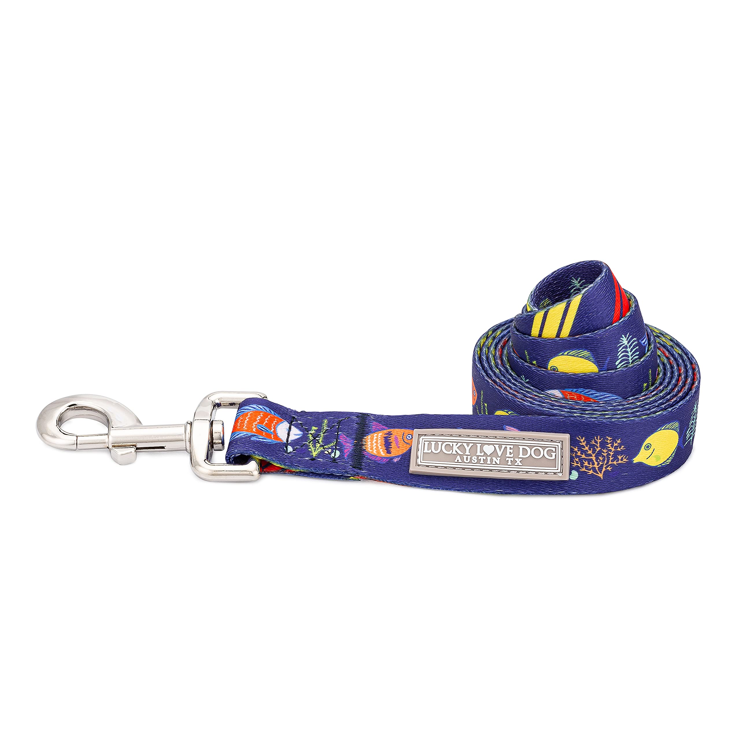 Mackey Large Dog Leash - Tropical Fish Pattern, Blue Color, Durable & Long Lasting