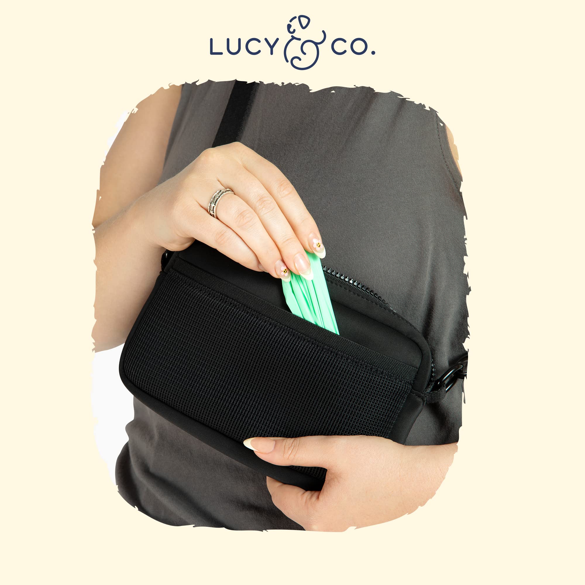 Lucy & Co. Crossbody Treat Bag, Pet Treat Pouch, Fanny Pack, Shoulder Bag, Wear 3 Ways, Hidden Poop Bag Dispenser, Zip Treat Poc