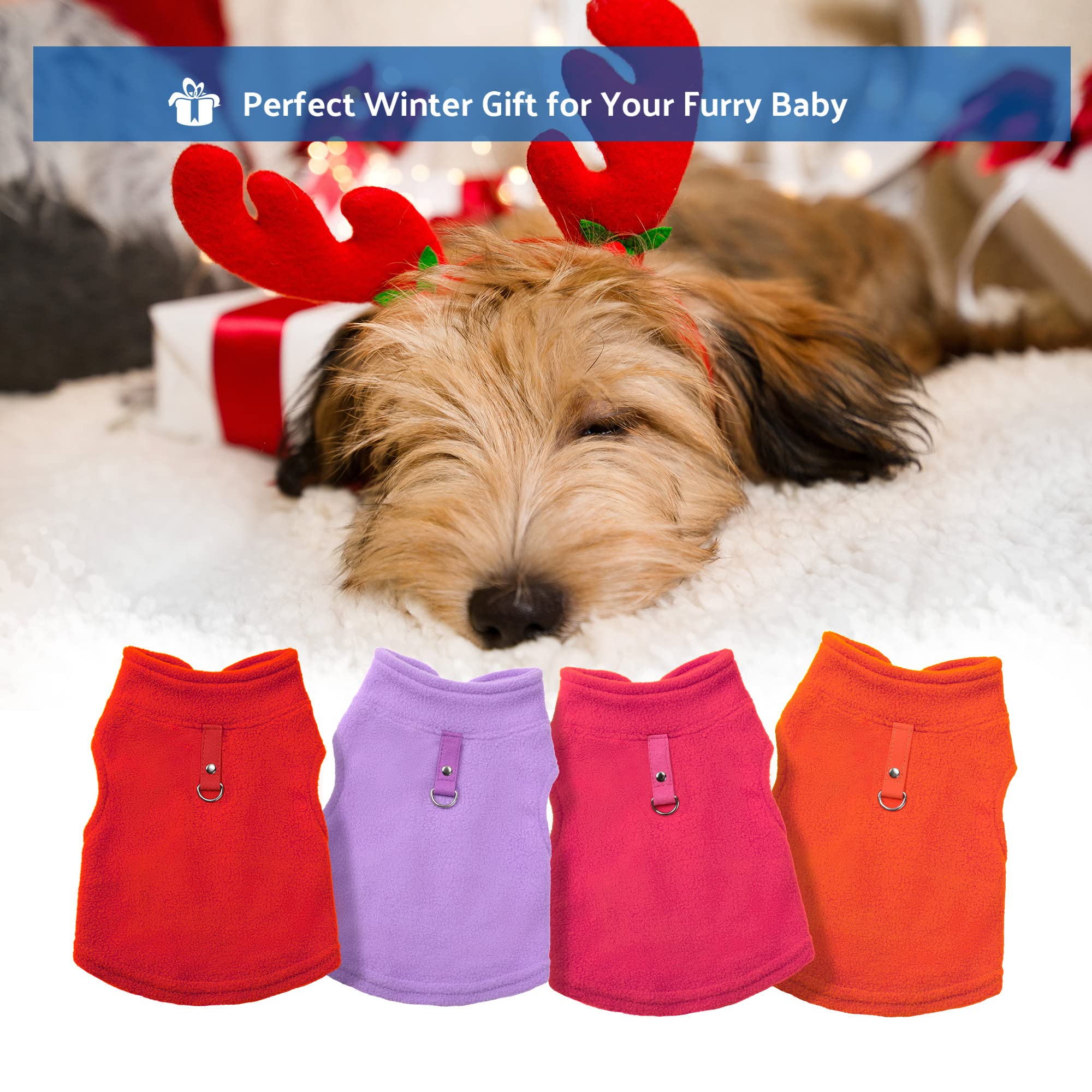 4 Pieces Fabric Dog Sweater With Leash Ring Winter Fleece Vest Dog Pullover Warm Jacket Puppy Clothes For Puppy Cat Chihuahua(X-