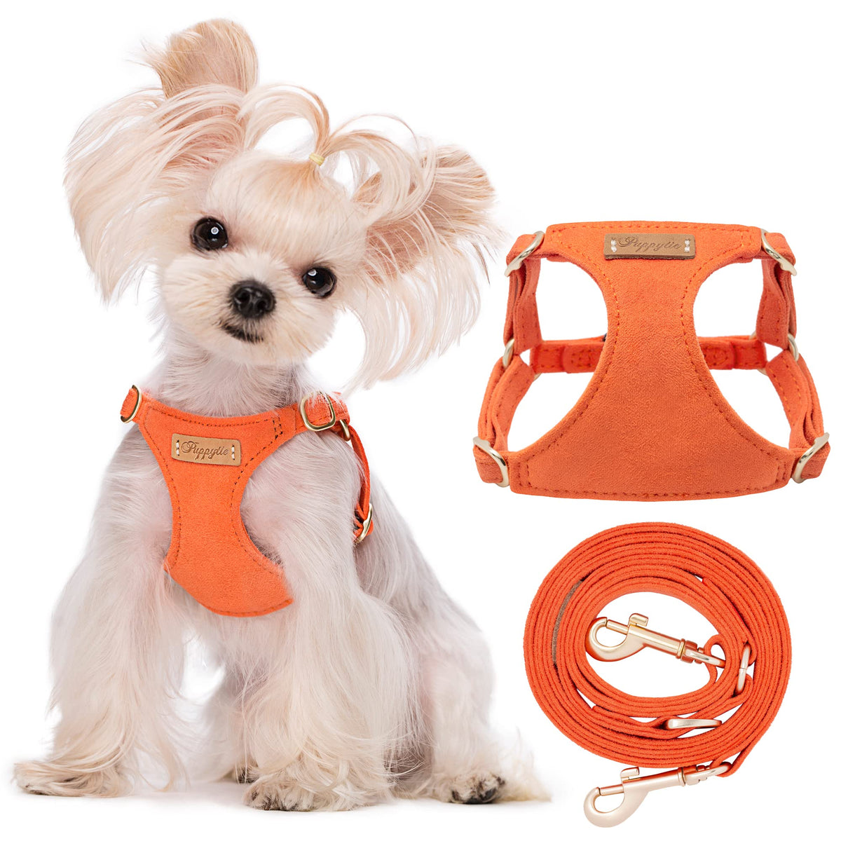 No Pull Xxs Puppy Harness With Multifunction Dog Leash,Soft Adjustable No Choke Escape Proof Pet Harness Vest,Orange,Xxs