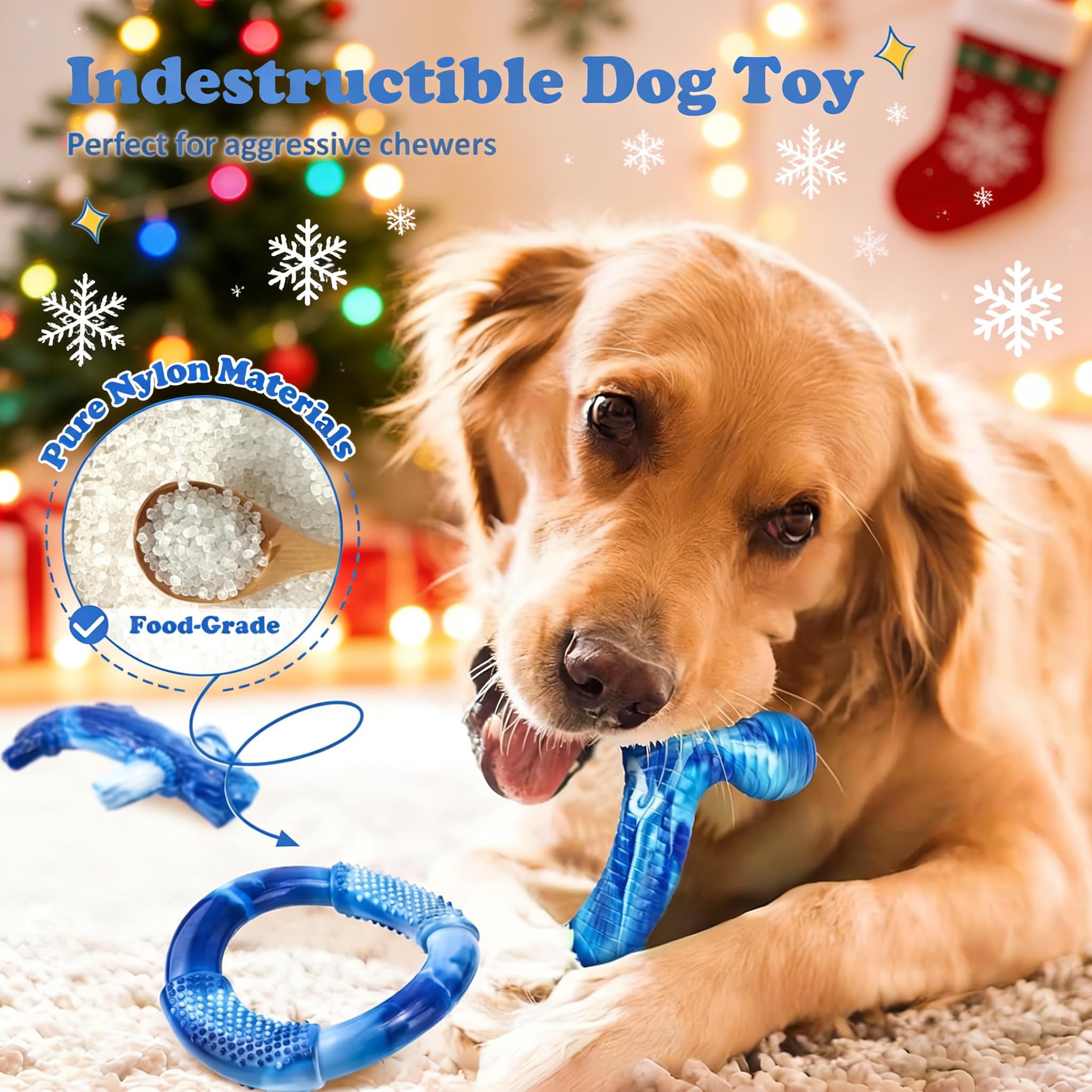 Furdog Dog Chew Toys for Aggressive Chewers - Tough Nylon Bacon Flavor - 3-Pack - Blue - Ideal for Large, Medium, Small Breeds