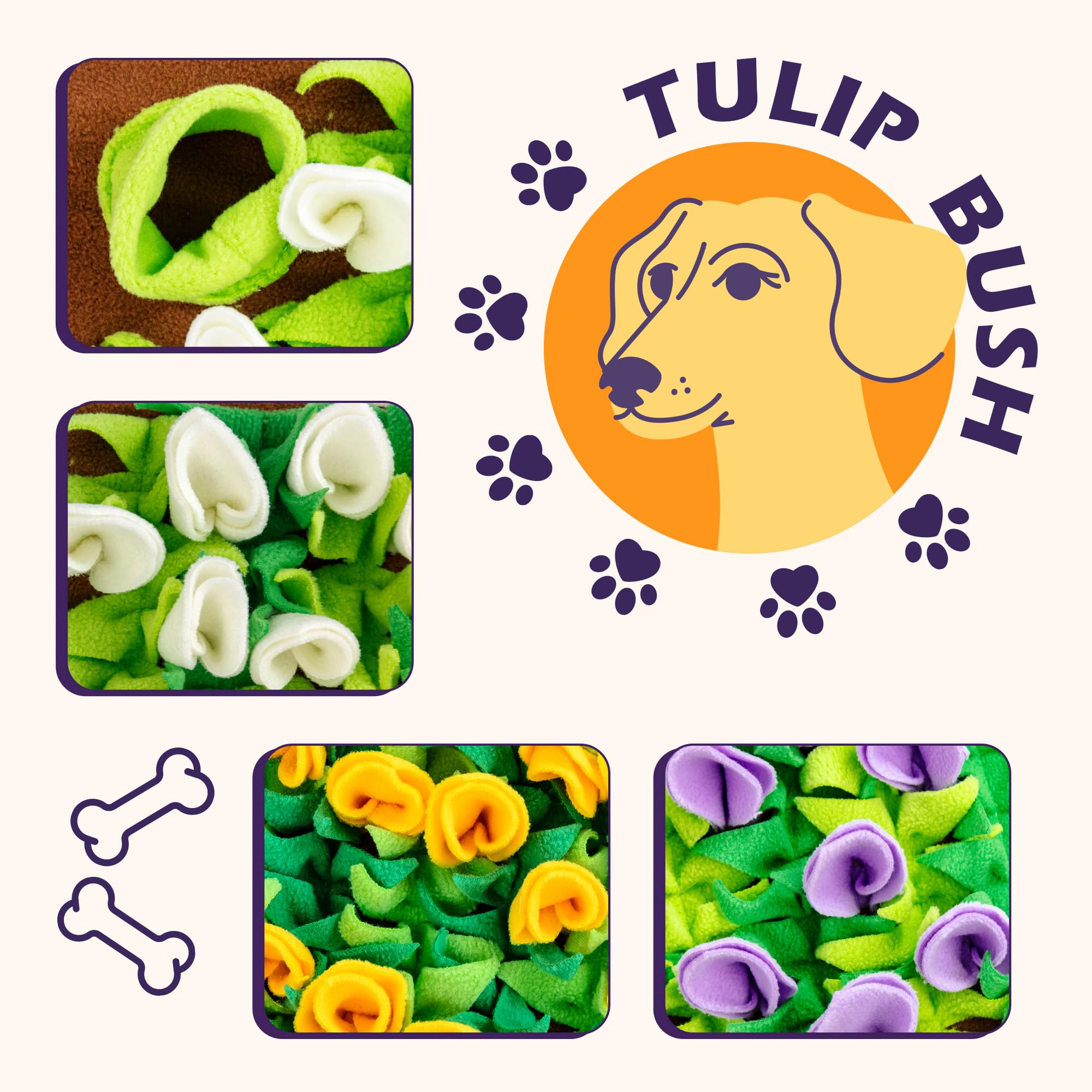 MHTTEC Snuffle Mat for Dogs Tulip Sniffing Mats for Puppy 23.62'' x 15.75'' Nosework Feeding Mat Polar Fleece Interactive Dog Sl
