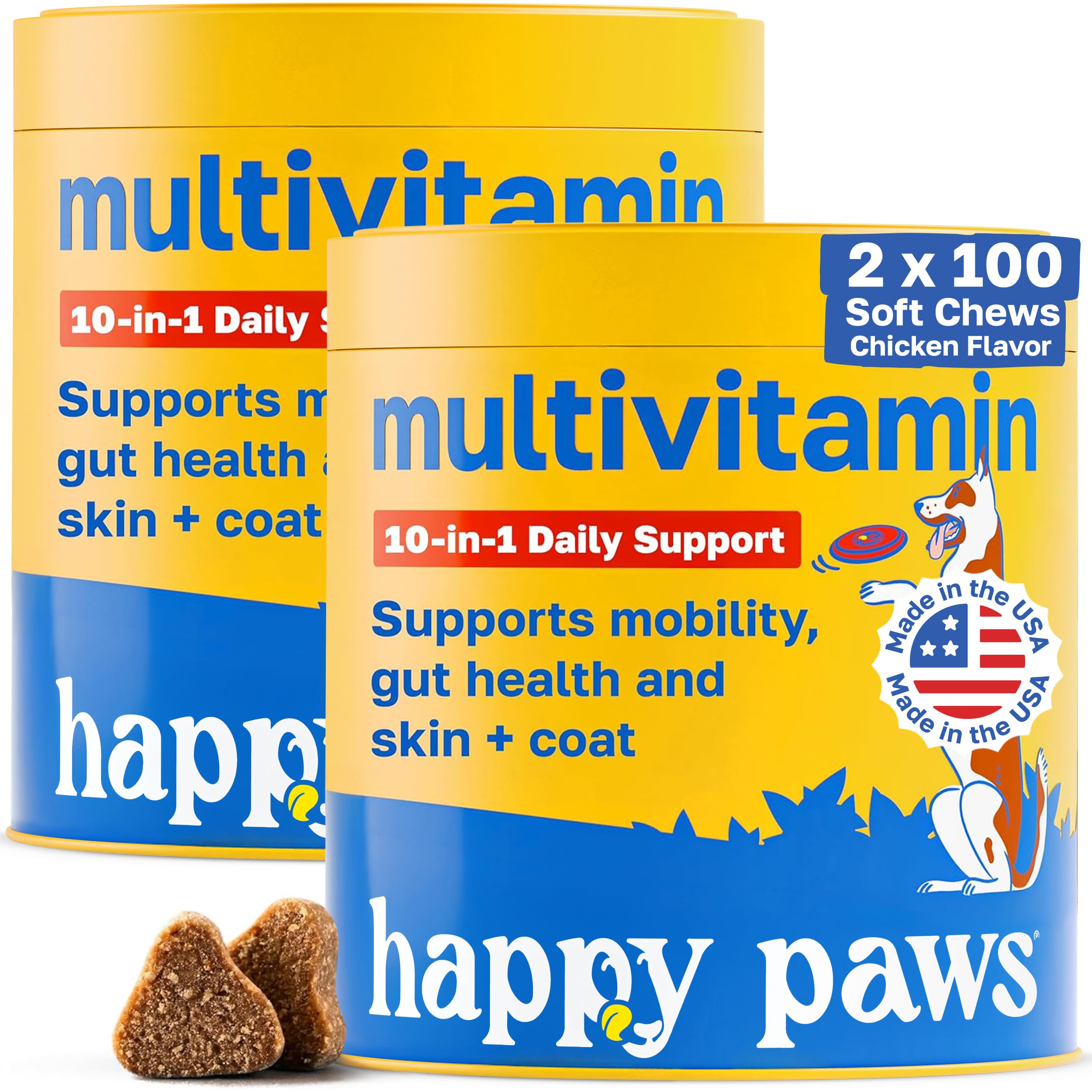 Happy Paws 10-in-1 Dog Multivitamin, Supplements for Dogs for Daily Nutritional & Immune Support, Suitable for All Breeds & Ages