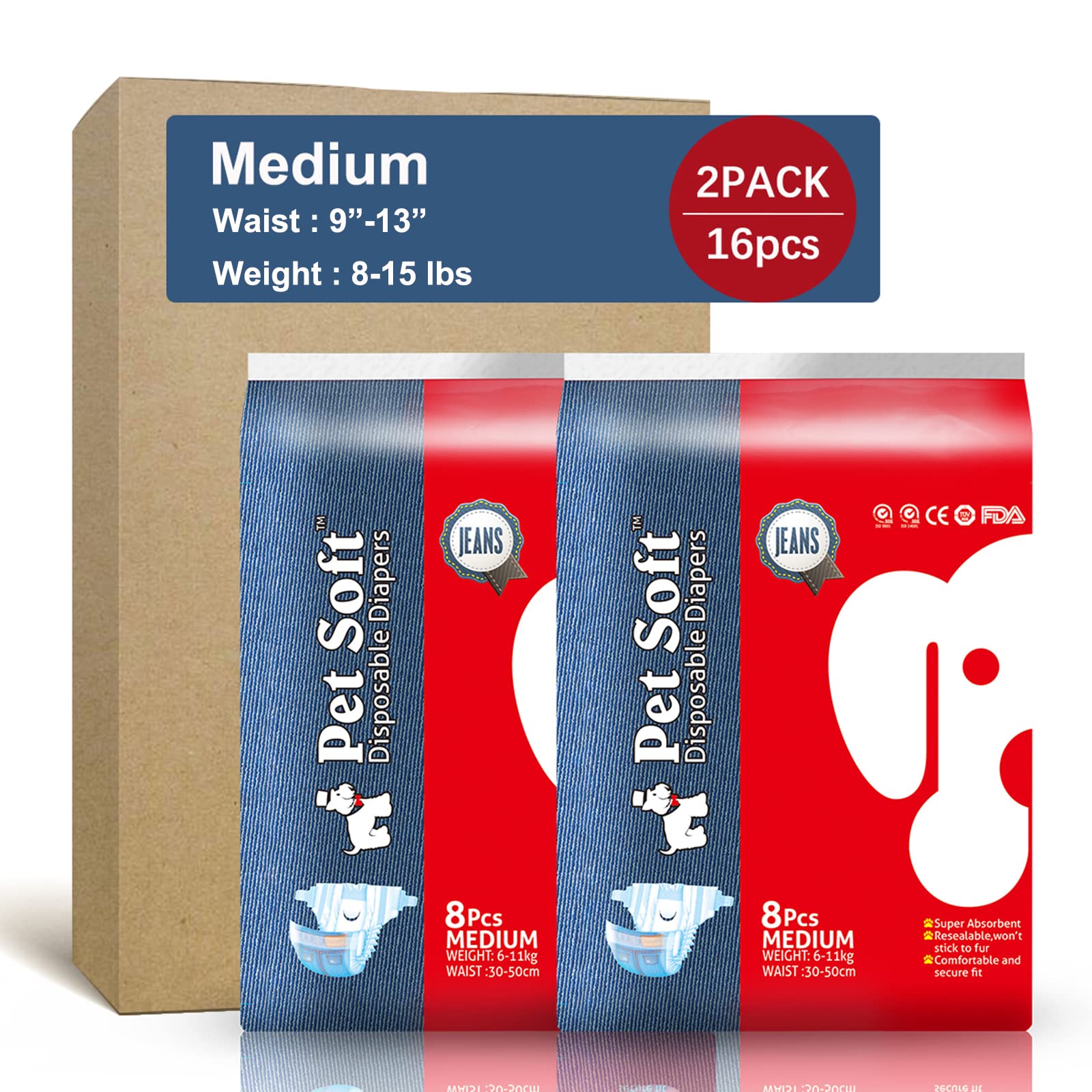 Pet Soft Dog Diapers Female - Disposable Dog Diapers, Cat Diapers For Female Cats, Puppy Diapers 16Pcs Medium