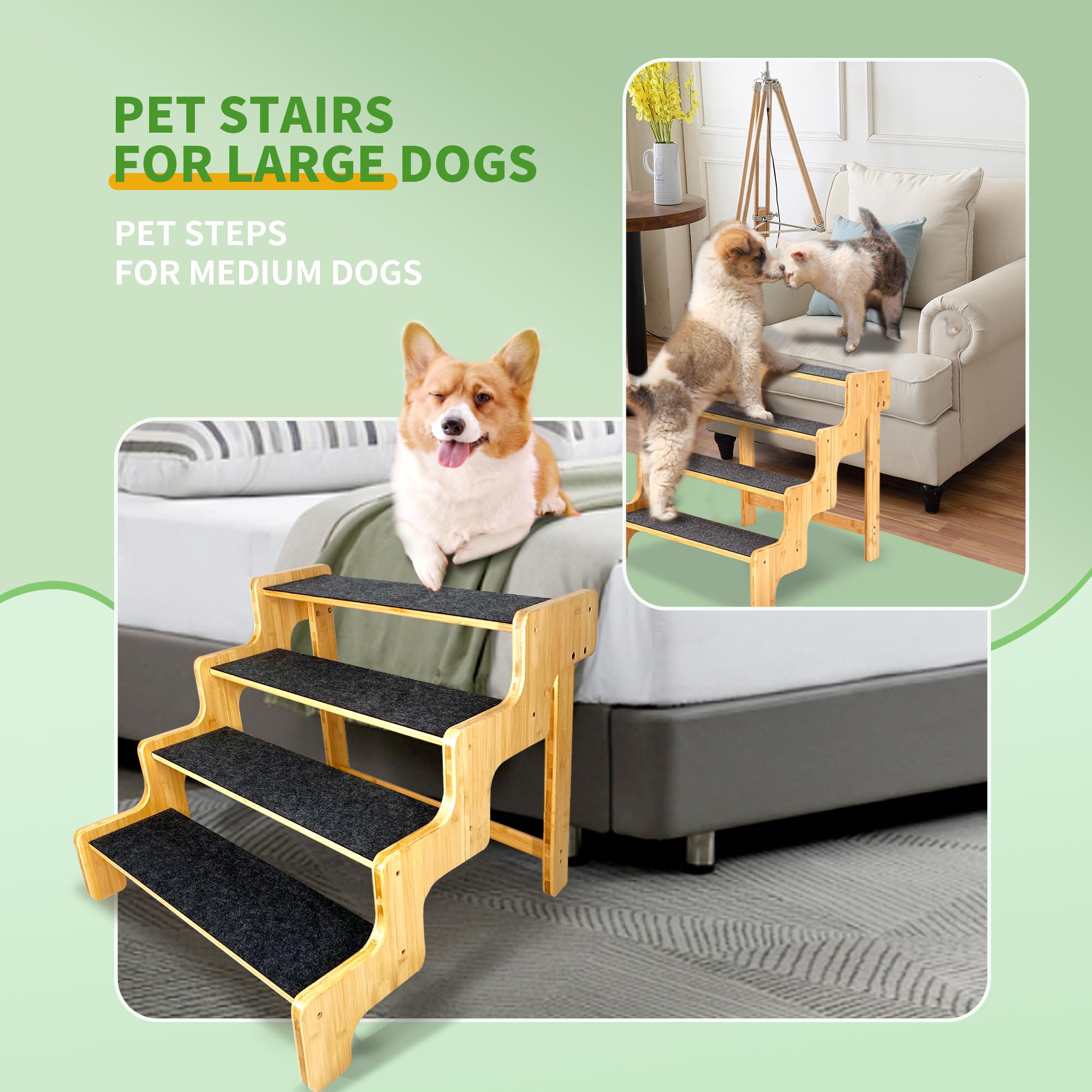 GXONE Dog Steps - 5-Step Bamboo Stairs for Senior Pets, 24" Height, Supports Up to 160 LB, Brown, Model DS-5