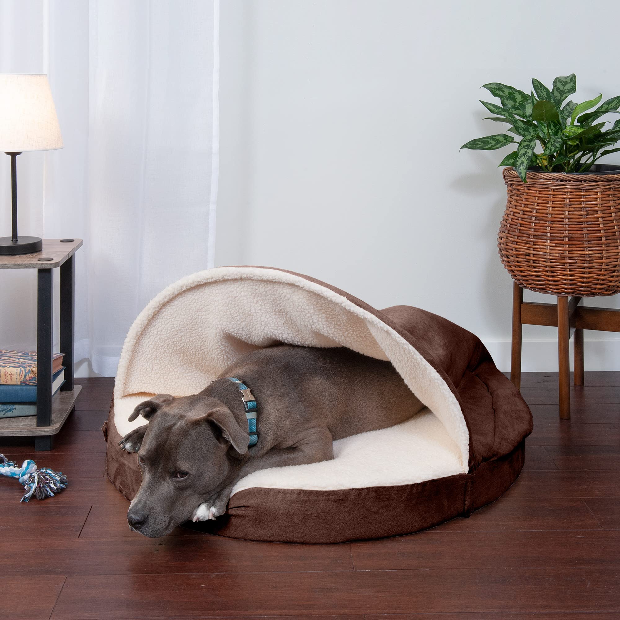 Furhaven 35'' Round Cooling Gel Dog Bed For Large/Medium Dogs W/ Removable Washable Cover, For Dogs Up To 50 Lbs - Sherpa & Sued