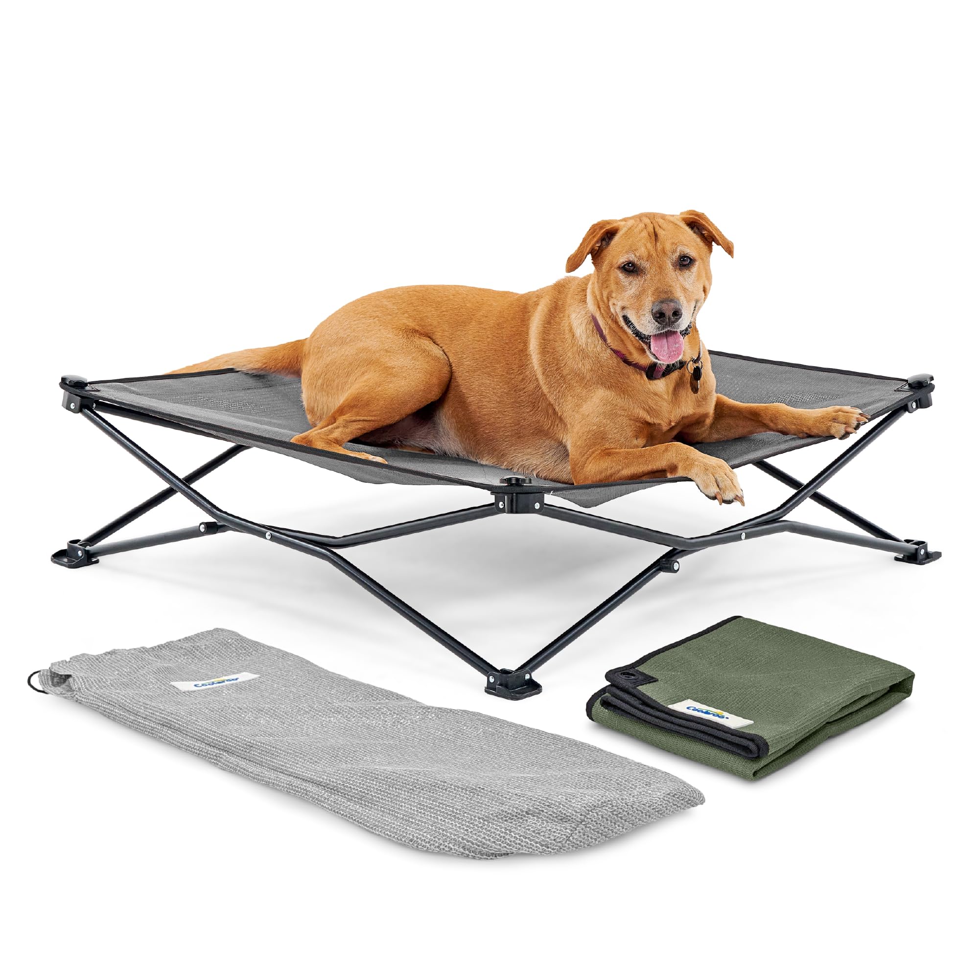 Coolaroo On-The-Go Elevated Dog Bed Kit - Portable & Cooling Travel Cot With Heatshield Fabric For Large Dogs, Lightweight & Com
