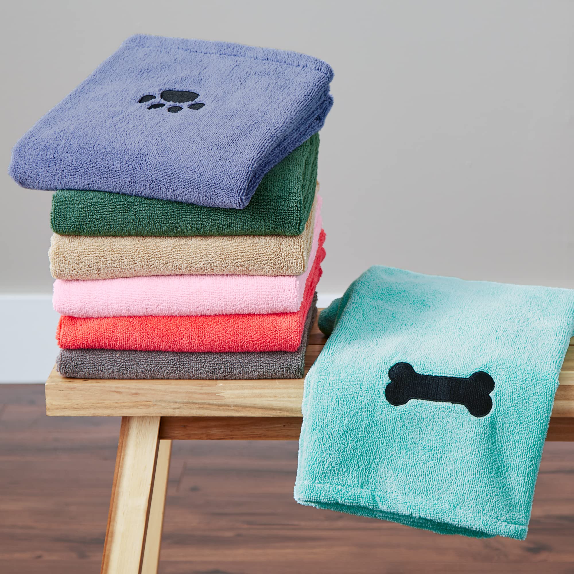 Bone Dry Pet Grooming Towel Collection Absorbent Microfiber X-Large, 41x23.5, Embroidered Hunter Green