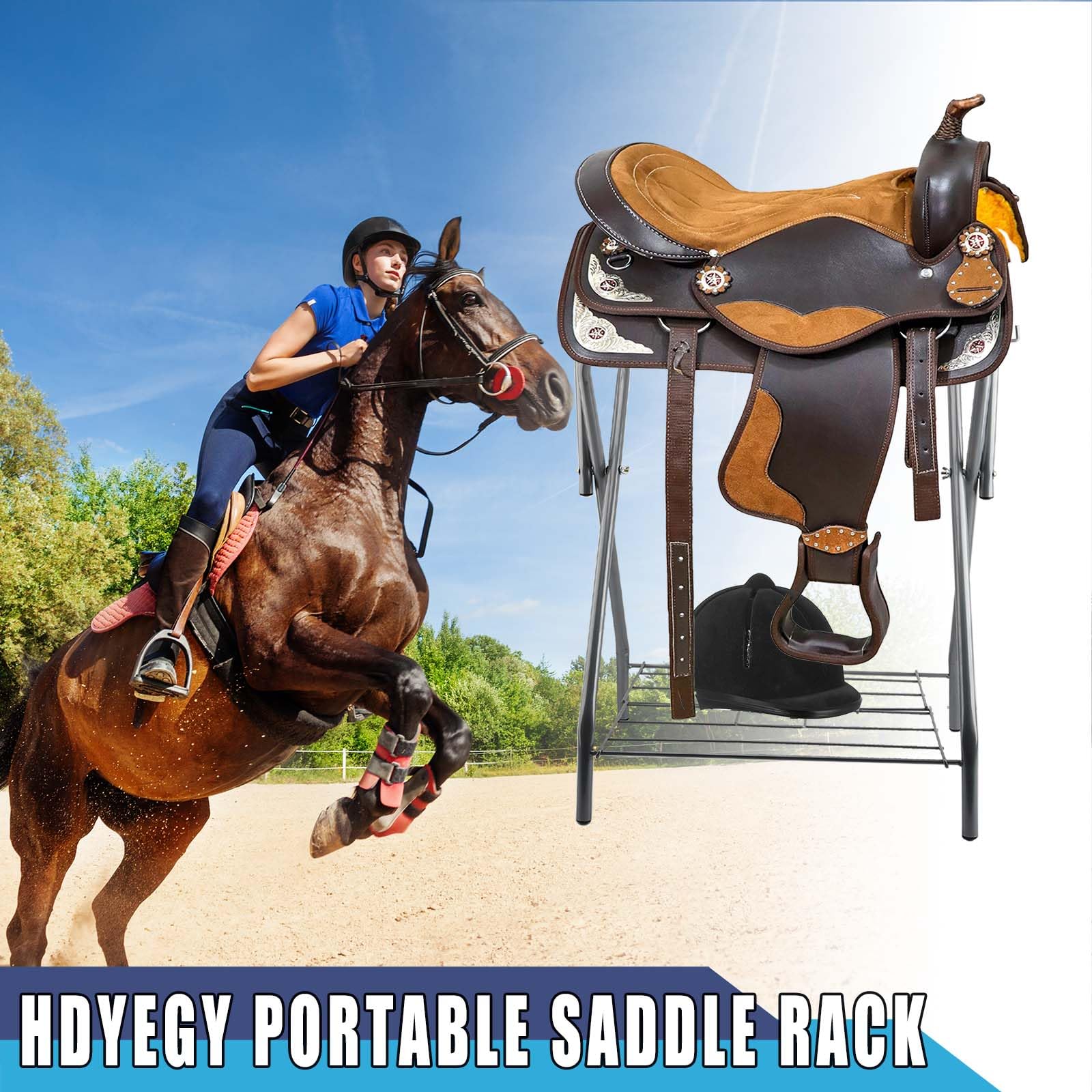 Hdyegy 2 Pack Portable Folding Horse Saddle Stand For English & Western Saddles, 28' L X 19' W X 37.5' H, Silver
