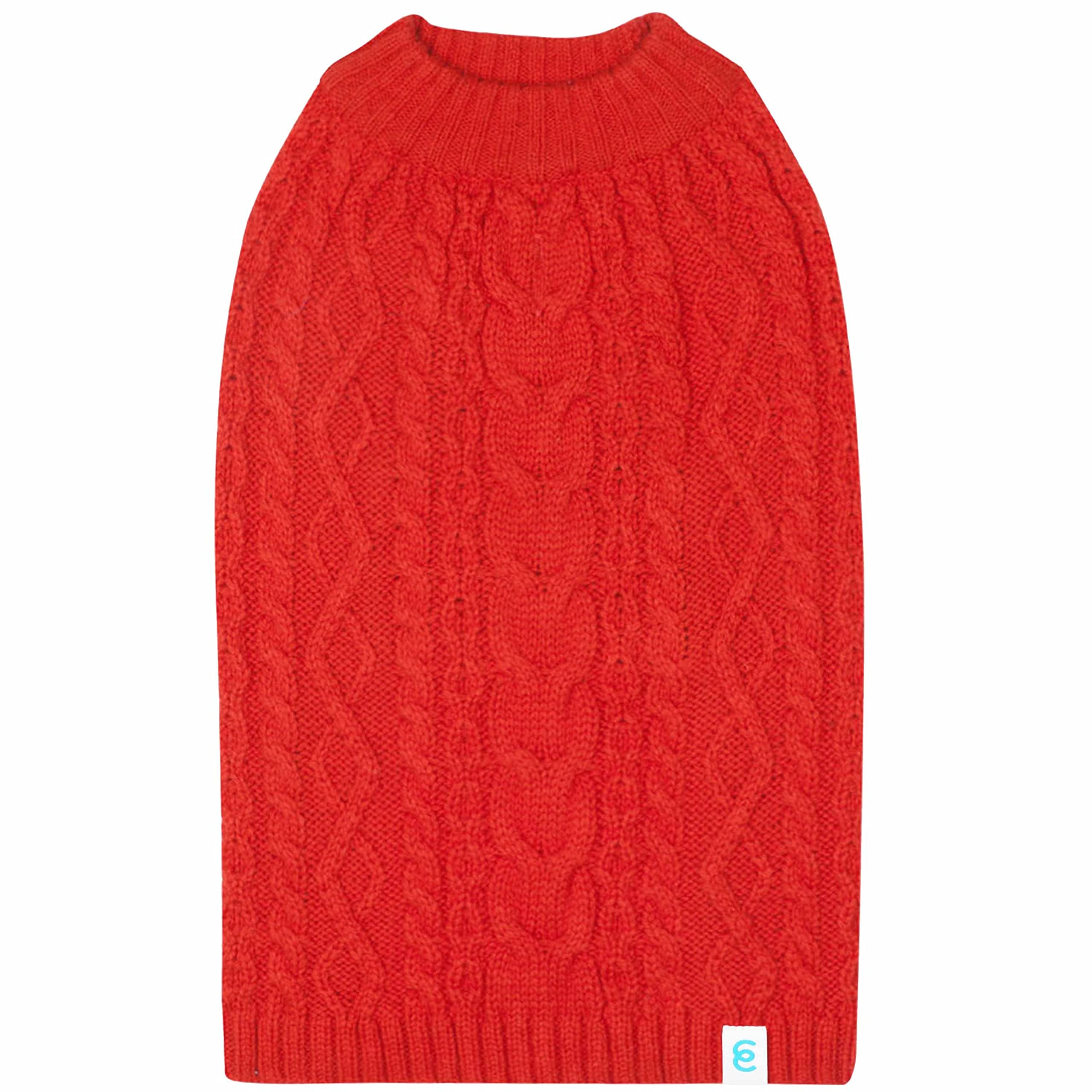 Blueberry Pet Classic Dog Sweater Wool Blend Cable Knit Pullover Crewneck Winter Clothes In Red Danger, Back Length 20', Large Warm Coat For Pet