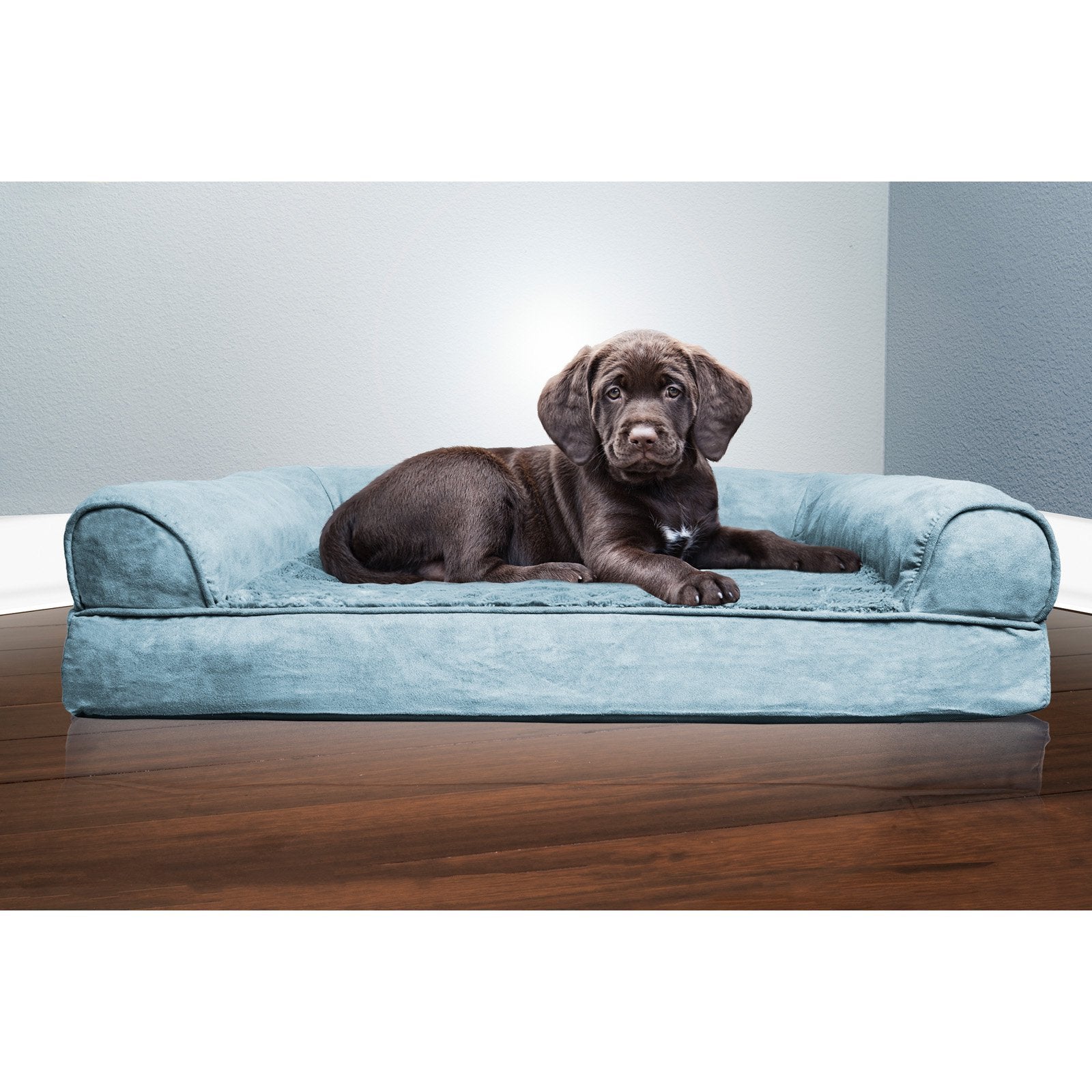 Furhaven Orthopedic Dog Bed For Medium/Small Dogs W/ Removable Bolsters & Washable Cover, For Dogs Up To 35 Lbs - Plush & Suede Sofa - Gray, Medium