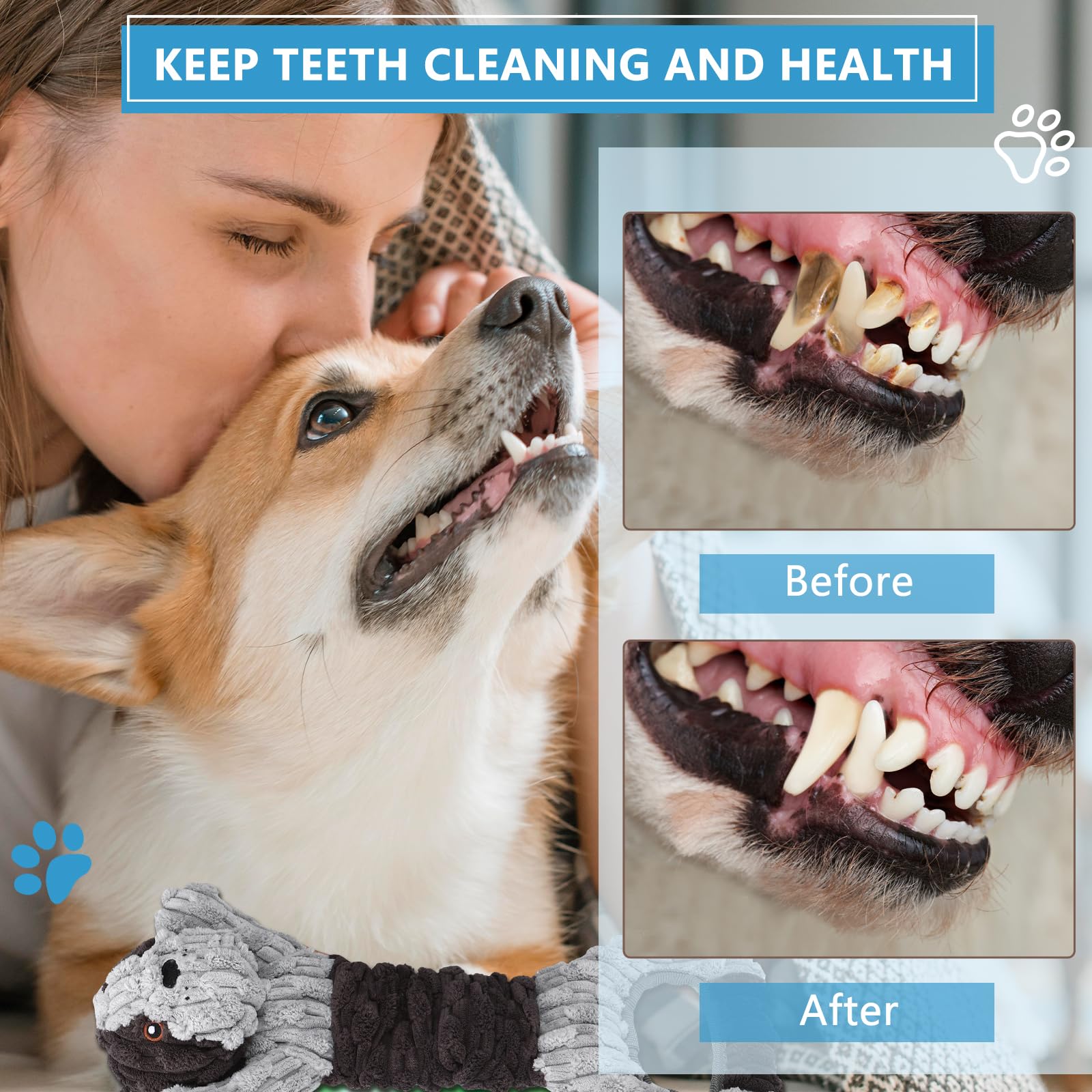 Letsmeet Plush Dog Squeak Toys With Crinkle Paper - Pull Interactive Tug Of War Dog Toy, Great For Dental Health, Strengthening