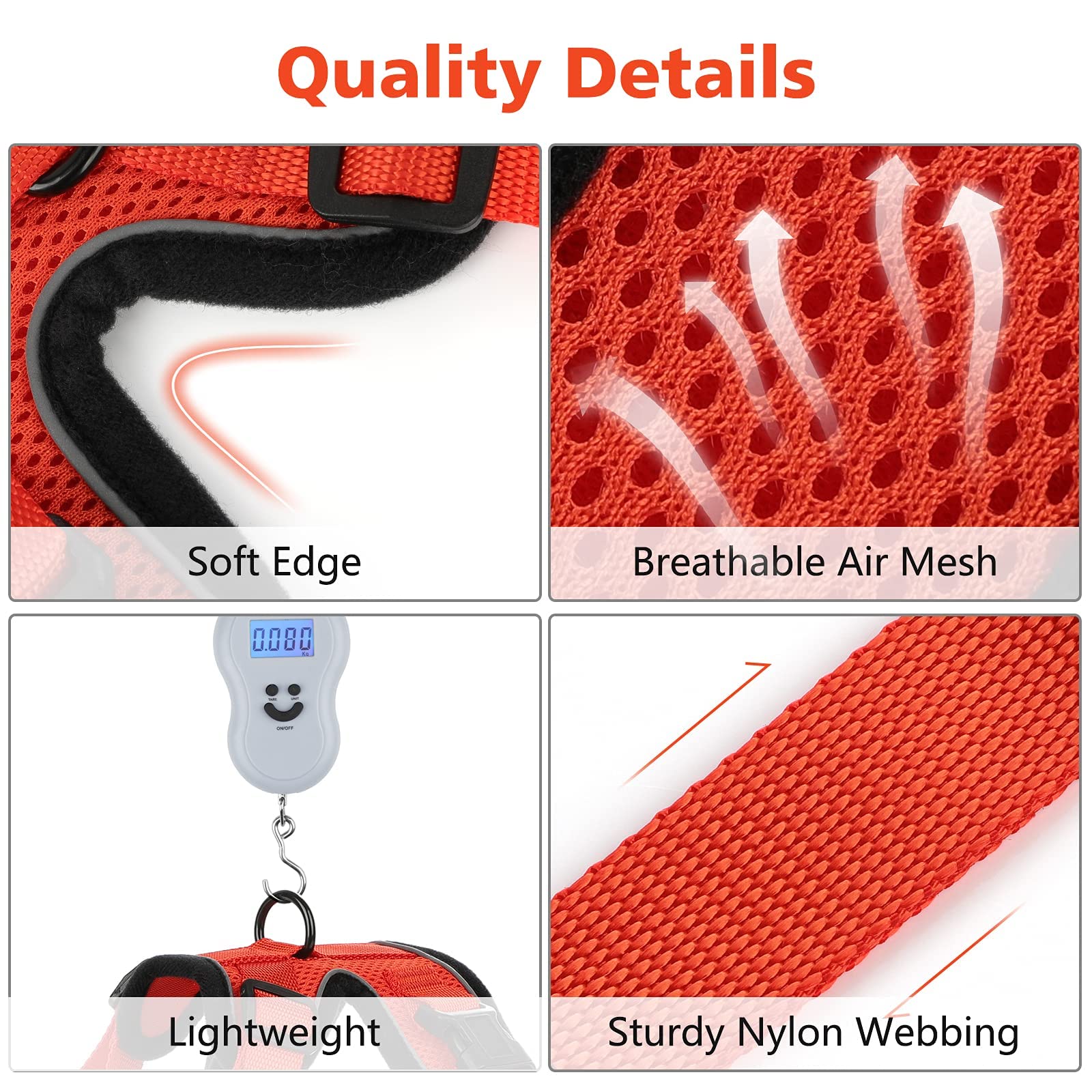 Dooradar Cat Harness And Leash Set, Escape Proof Safe Adjustable Kitten Vest Harnesses For Walking, Easy Control Soft Breathable Mesh Jacket With Reflective Strips For Cats, Reddish Orange, S