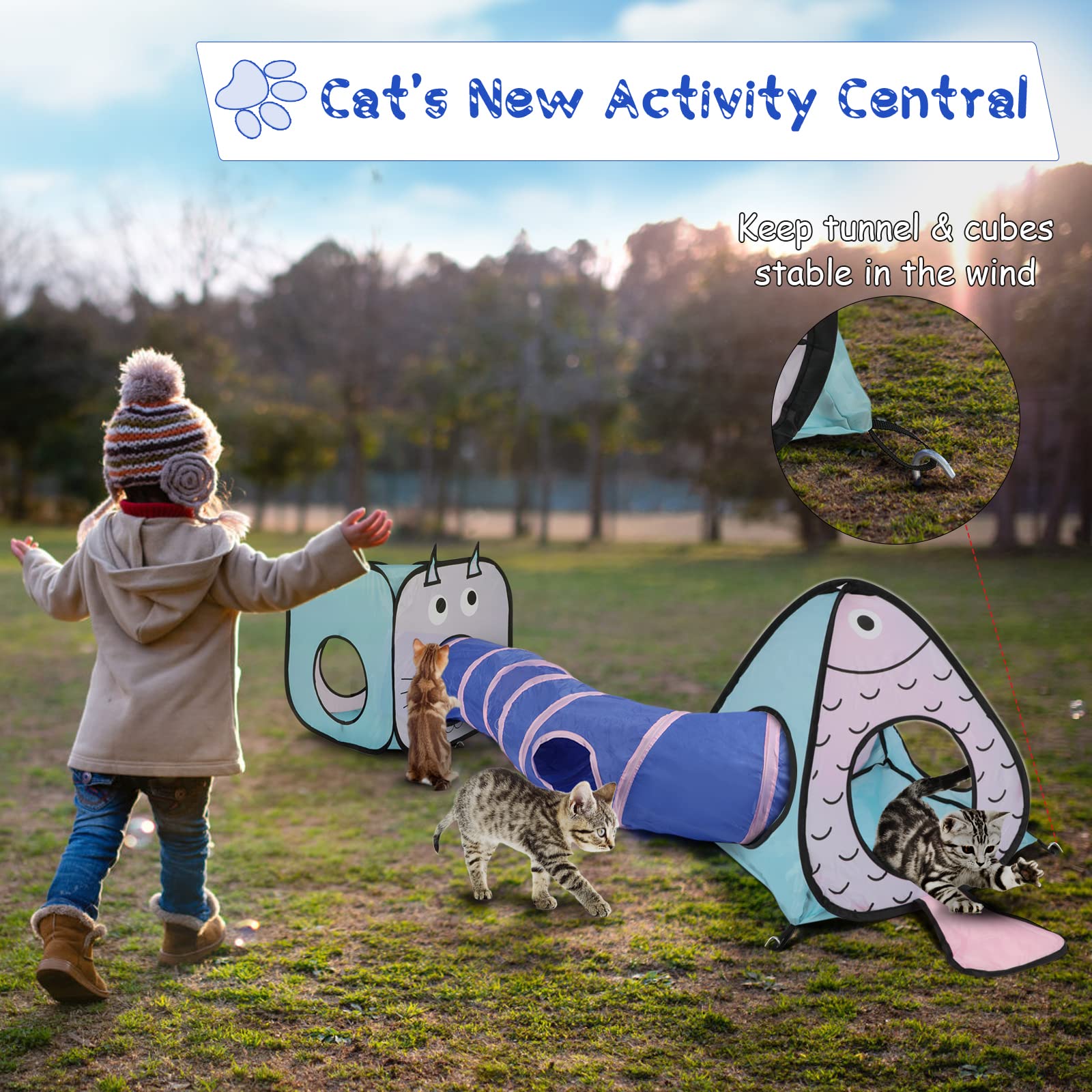 Rypet Cat Toy Tunnel And Cubes Bundle - Interactive Crinkle Collapsible Cat Tube And Foldable Cubes Playground For Kitty, Rabbit