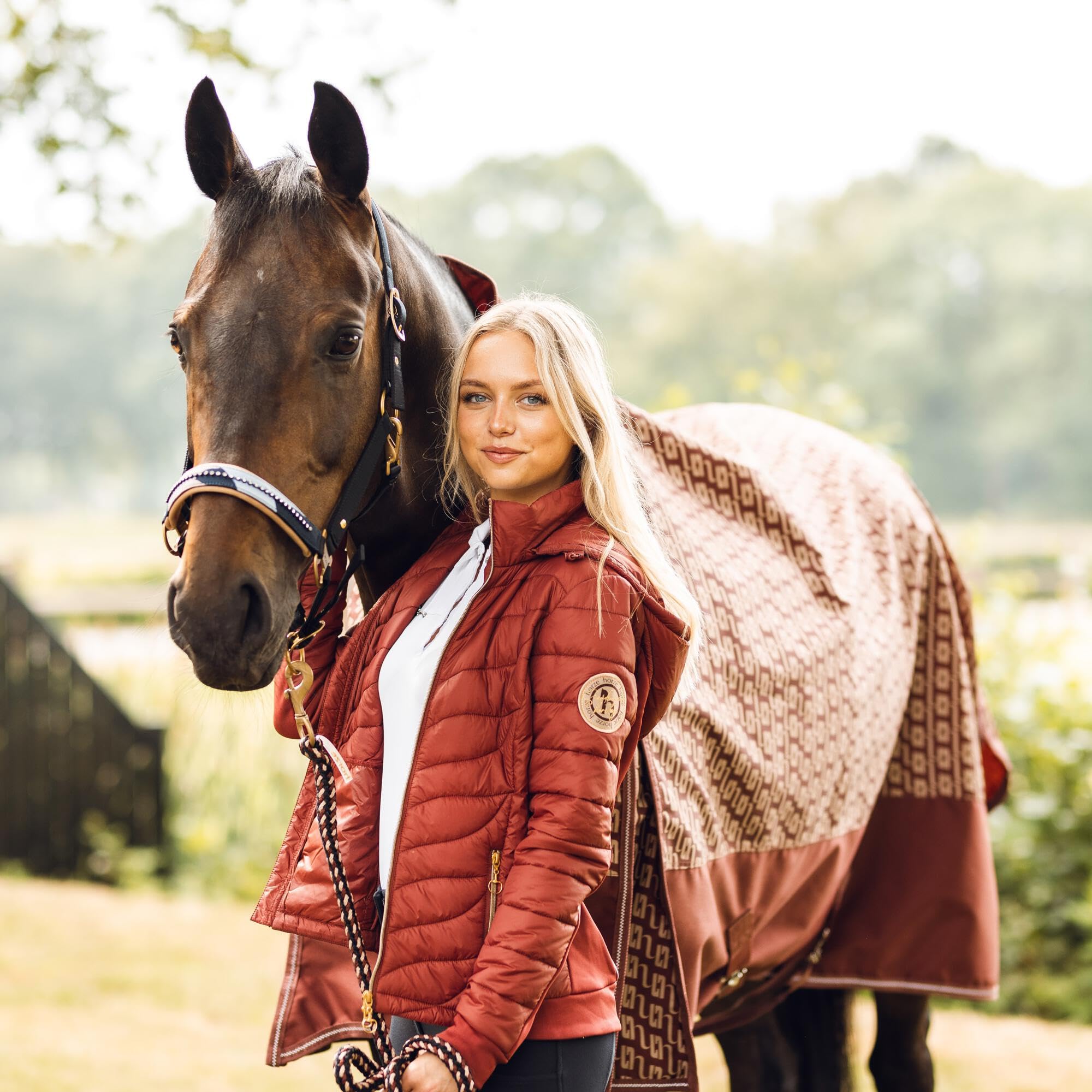 HORZE Avalanche 1200D High Neck Turnout Rain Sheet (No Fill) | Lightweight Waterproof Horse Blanket - Smoked Paprika/Brush - 84