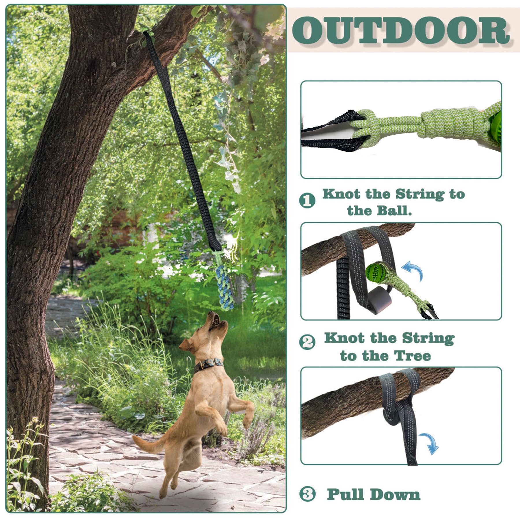 Interactive Dog Toys With Indoors/Outdoors, Tug Of War Toys For Small, Medium And Large Dogs, Green Kit Includes Elastic Cord, R