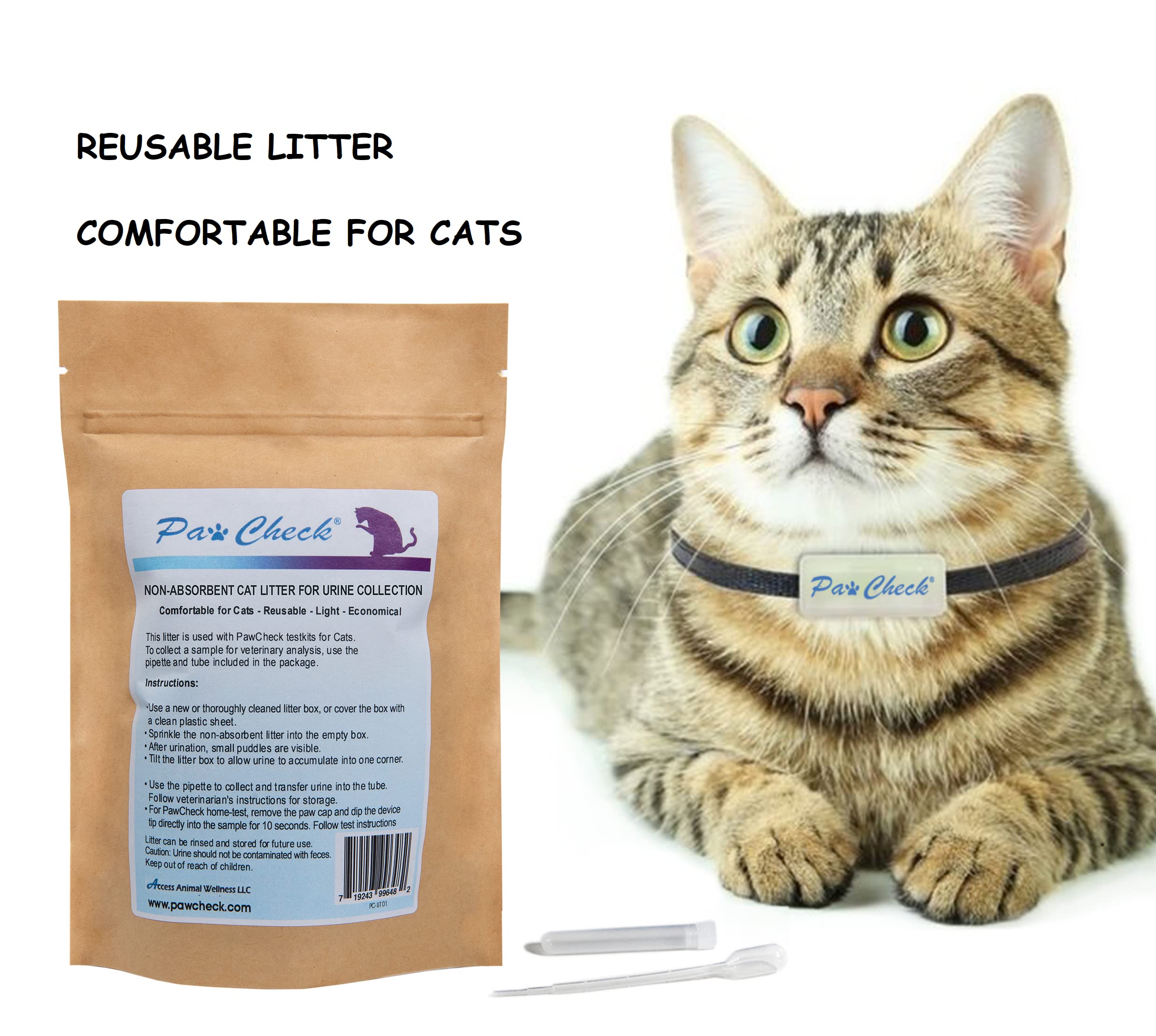Pawcheck Cat Litter For Urine Collection - Reusable And Non-Absorbent Cat Urine Collection Home Kit Intended To Monitor Cat Health