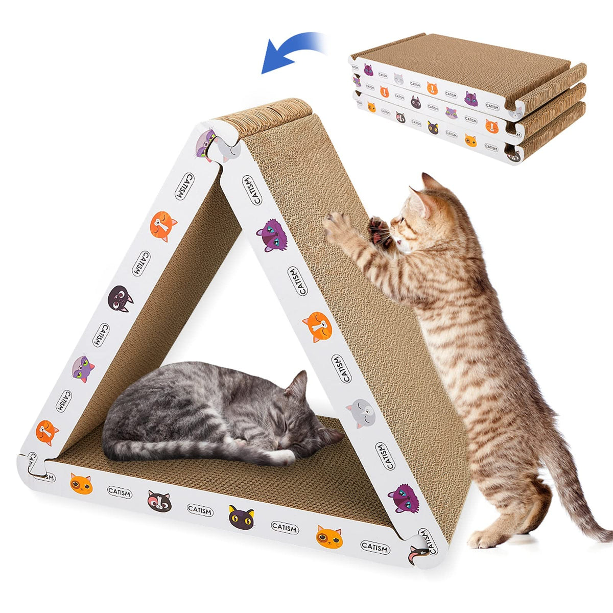 Catism Cat Scrather Cat Scratching Board - Foldable - Triangle, 6 Usable Sides Cat Scratchers For Indoor Cats, Durable Recyclabl