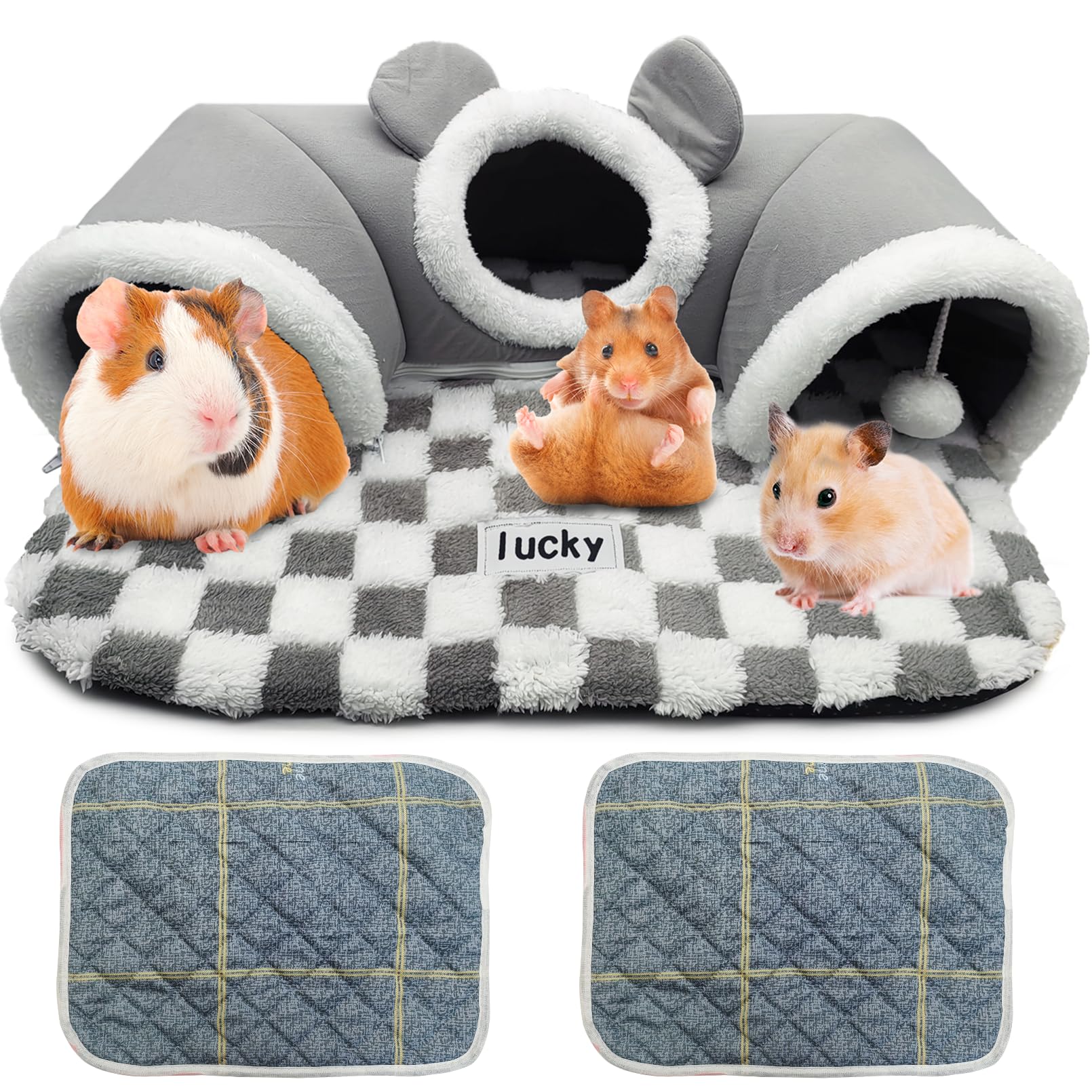 Pinvnby 3 Pcs Guinea Pig Hideout And Tunnel Bed, Removable Soft Bunny Tunnel Tube With Guinea Pig Liner Small Animal Tunnel Toy 