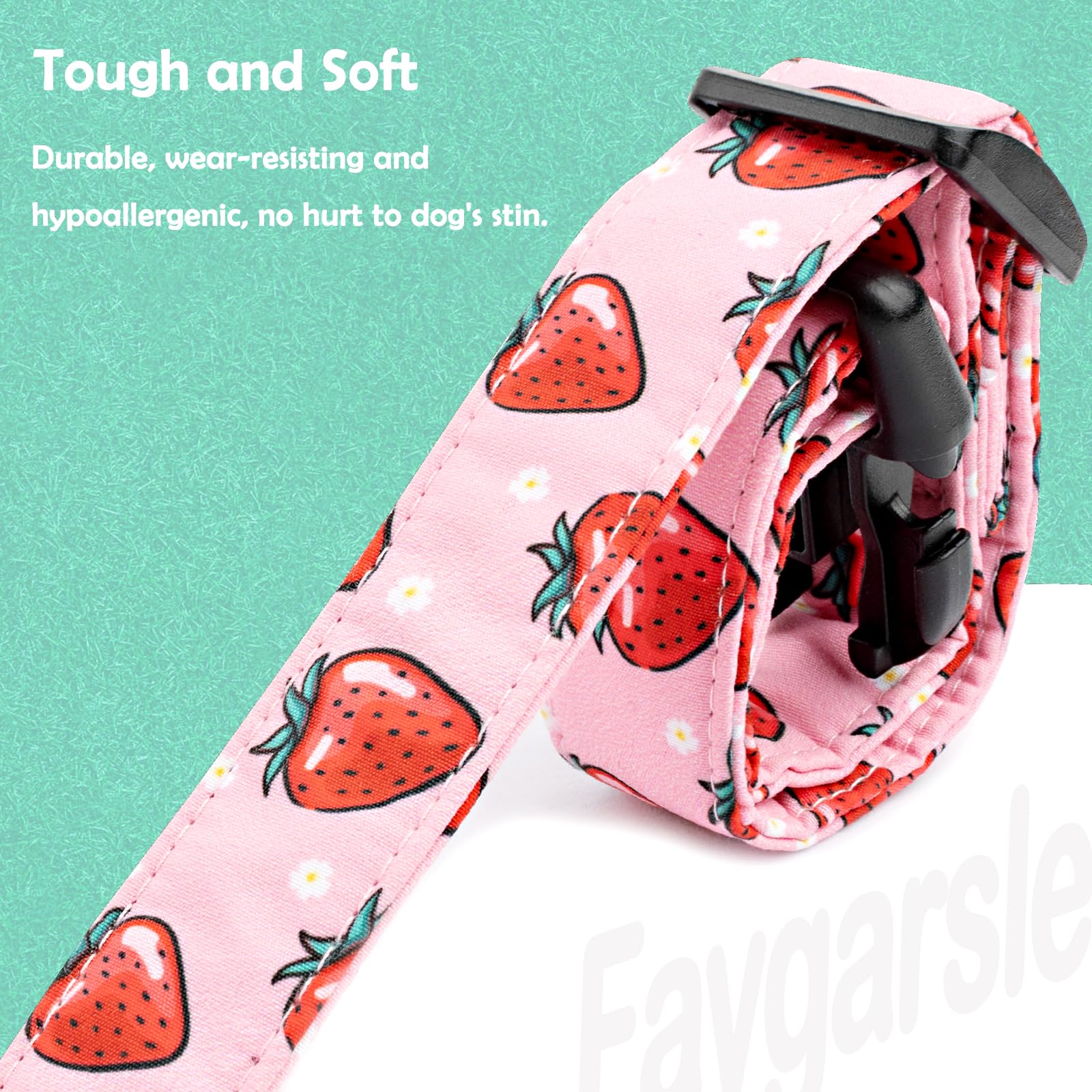 Faygarsle Pink Strawberry Pattern Cotton Dog Collar For Small, Medium, Large Boys Girls Dogs Xs