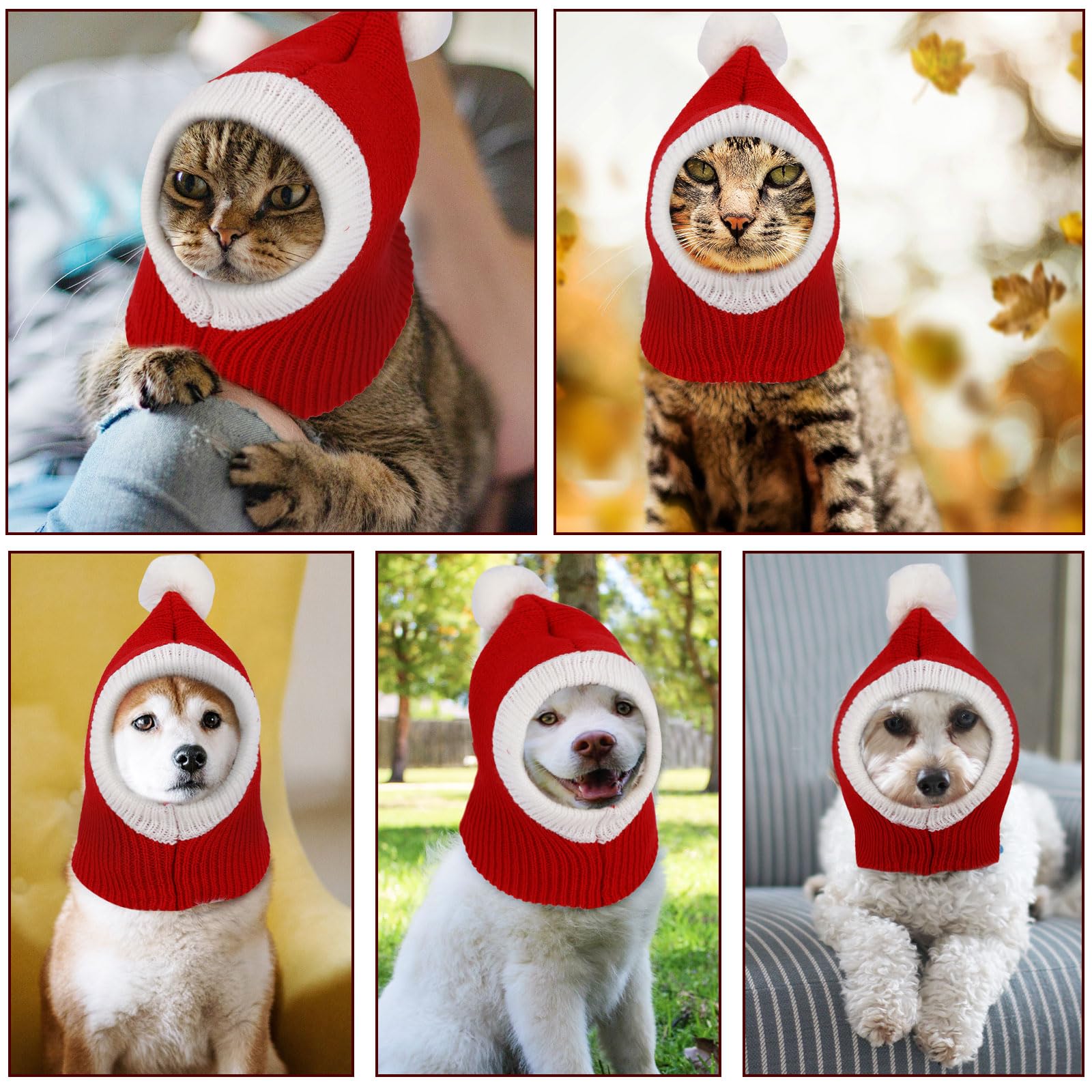Christmas Pet Hat - Red Knitted Cat Santa Dog Hat, Warm Winter Neck Ear Warmer Headband Protector Costume Headwear for Pet Outfi