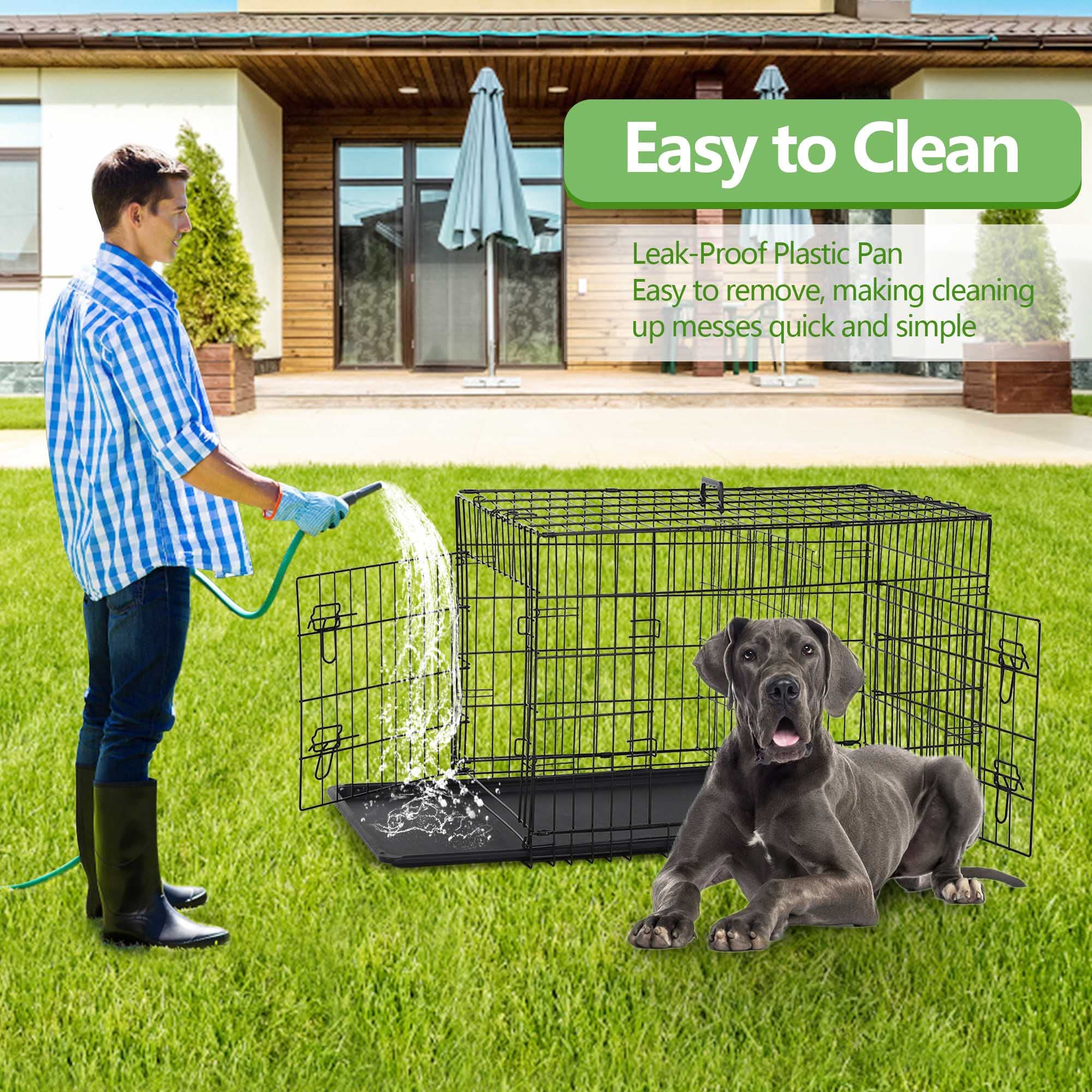 Heavy Duty Large Dog Crate, 48 Inch Dog Crates For Large Dogs, Metal Wire Folding Dog Cage With Removable Trays, Locks, Double-D