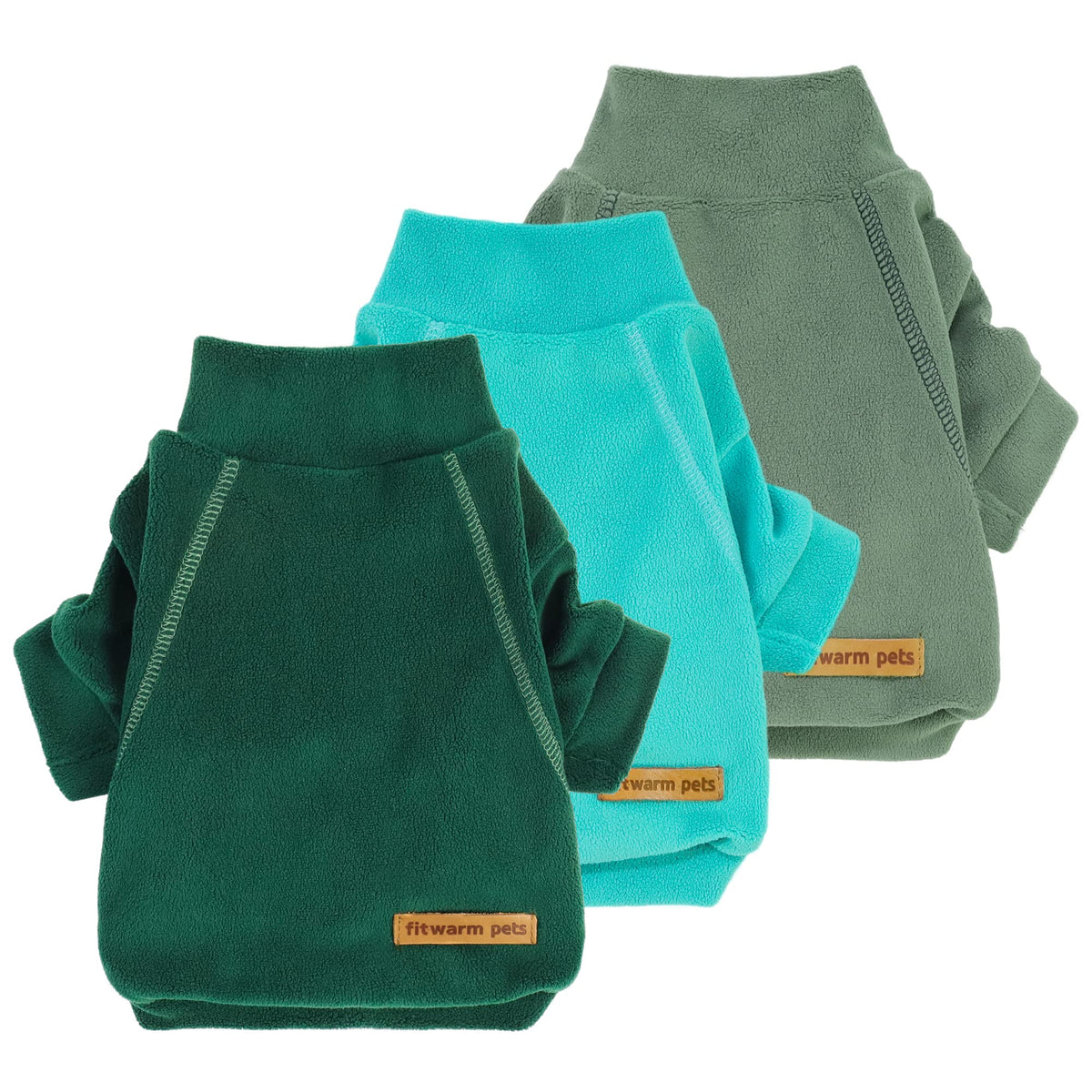 Fitwarm 3 Pack Fleece Dog Sweater, Turtleneck Dog Sweatshirt, Dog Winter Clothes For Small Dogs Boy Girl, Pet Pullover Jumper, Cat Apparel, Dark Green, Teal Green, Bean Green, Xxl