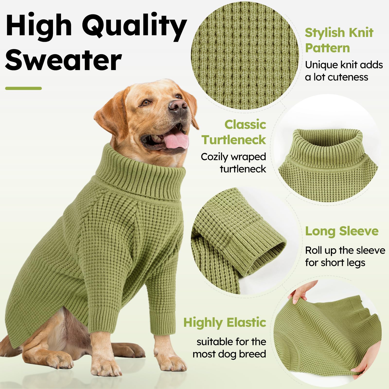 Queenmore Large Dog Sweater, Long Sleeve Dogs Sweater With Check Pattern, Fall Winter Warm Dog Sweaters For Large Breeds, Solid