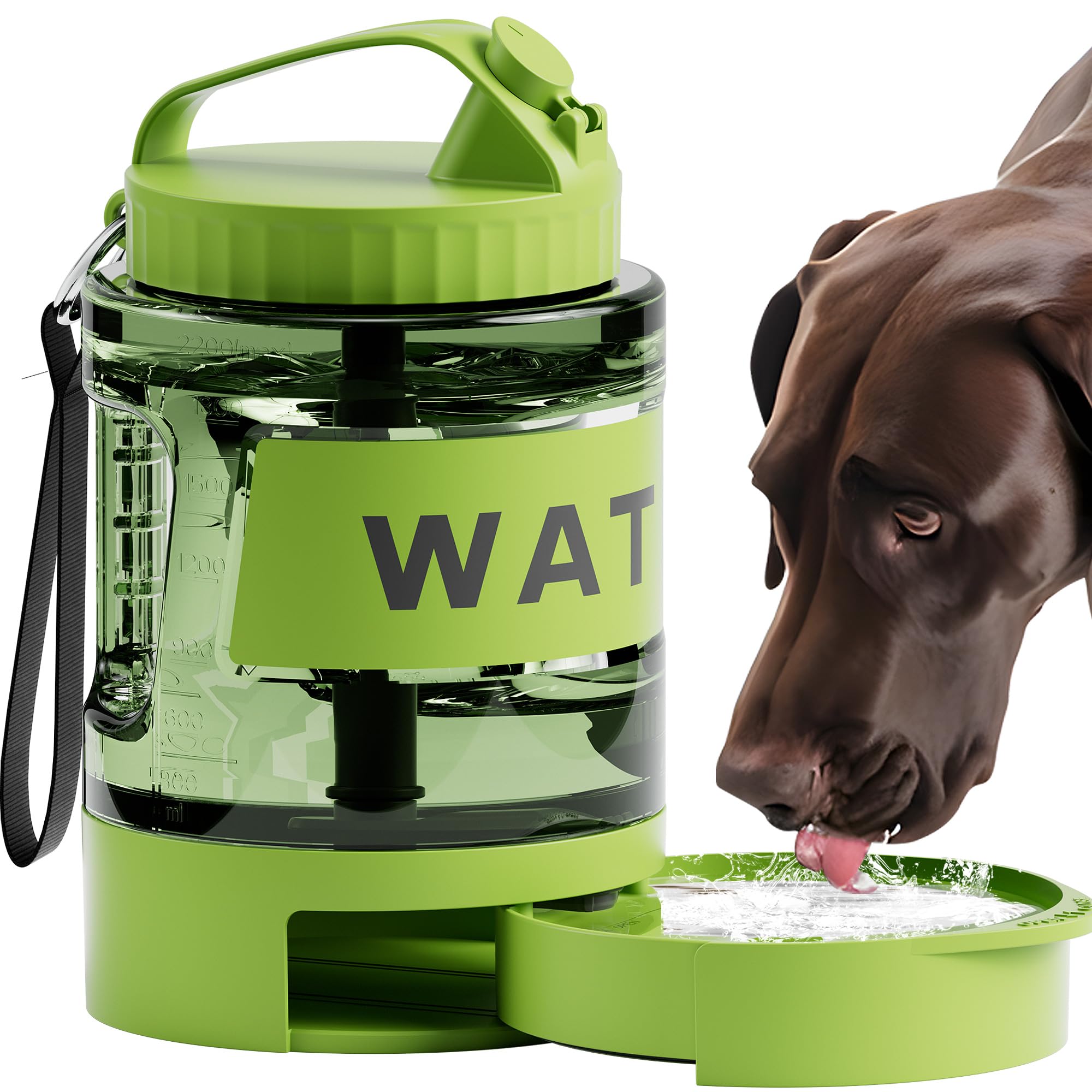 77oz Dog Water Dispenser, Camping Essentials, Large Travel Bottle With Pull-Out Drinking Bowl, Portable Beach Accessories, Car W