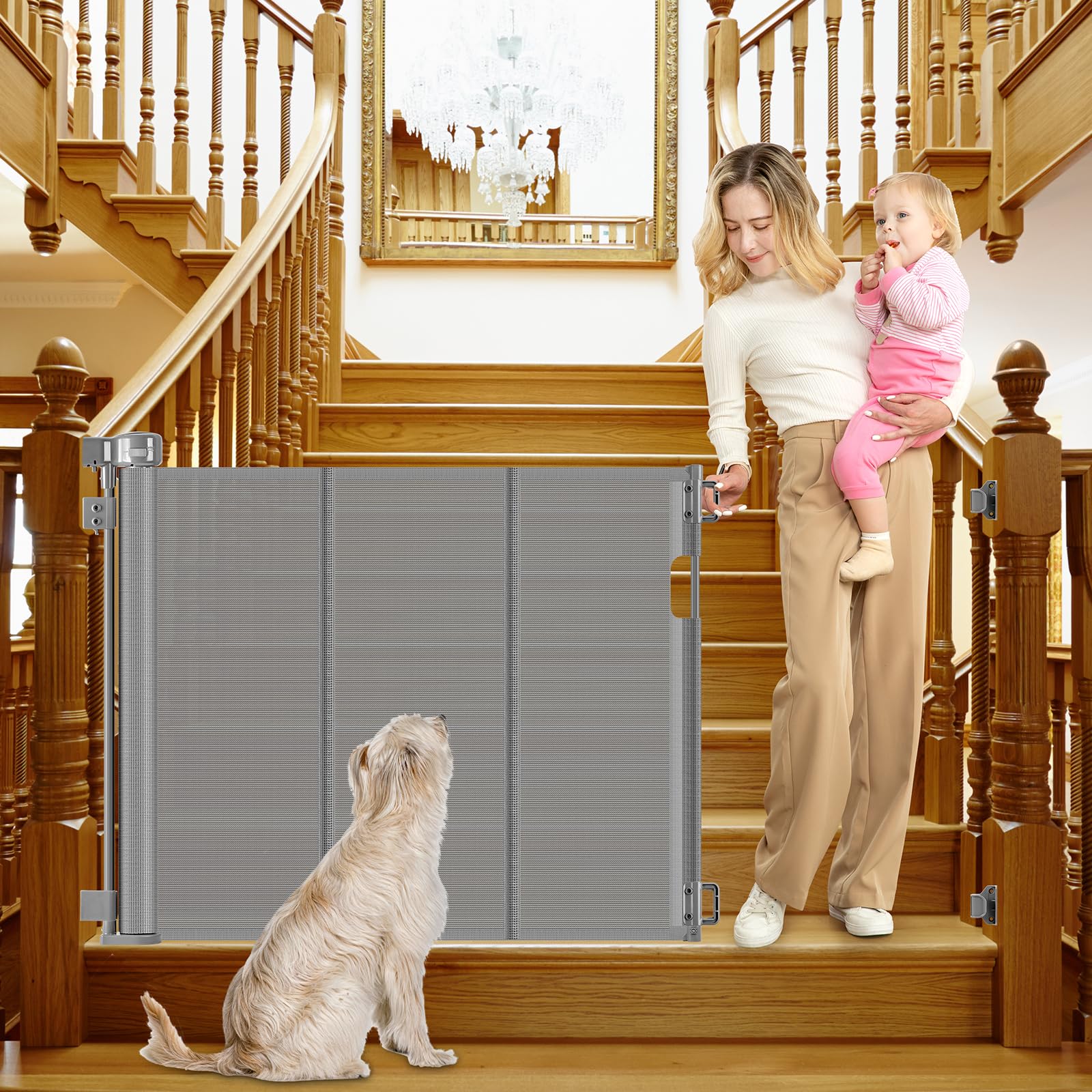 Reinforced Retractable Pet Gate for Stairs 55 Inch Retractable Baby Gates for Doorway Retractable Stair Gates for Kids or Pets R