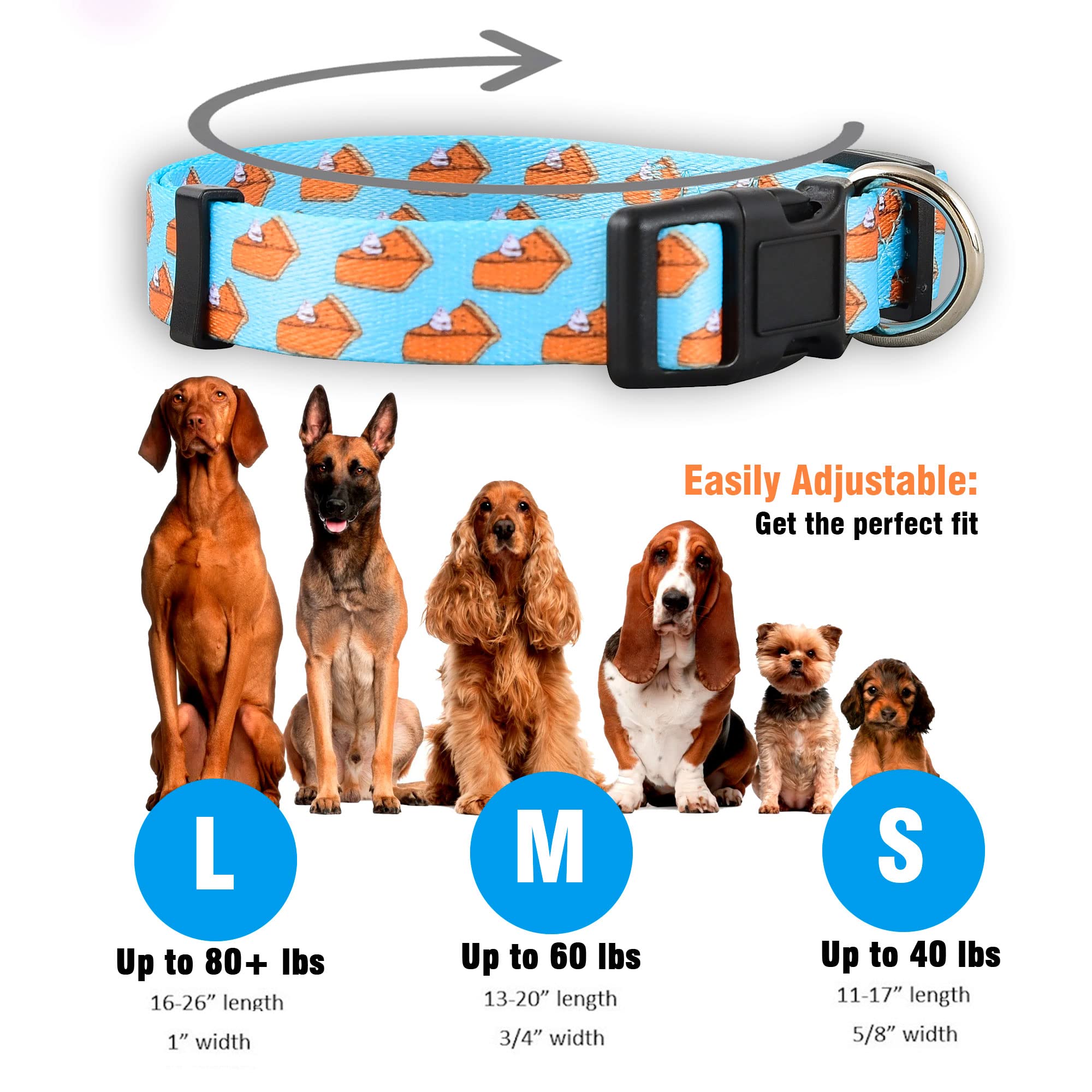 Native Pup Thanksgiving Dog Collar, Cute Fall, Autumn, Turkey Holiday Design, Adjustable Nylon Small, Medium, Large (Pumpkin Pie, Small)