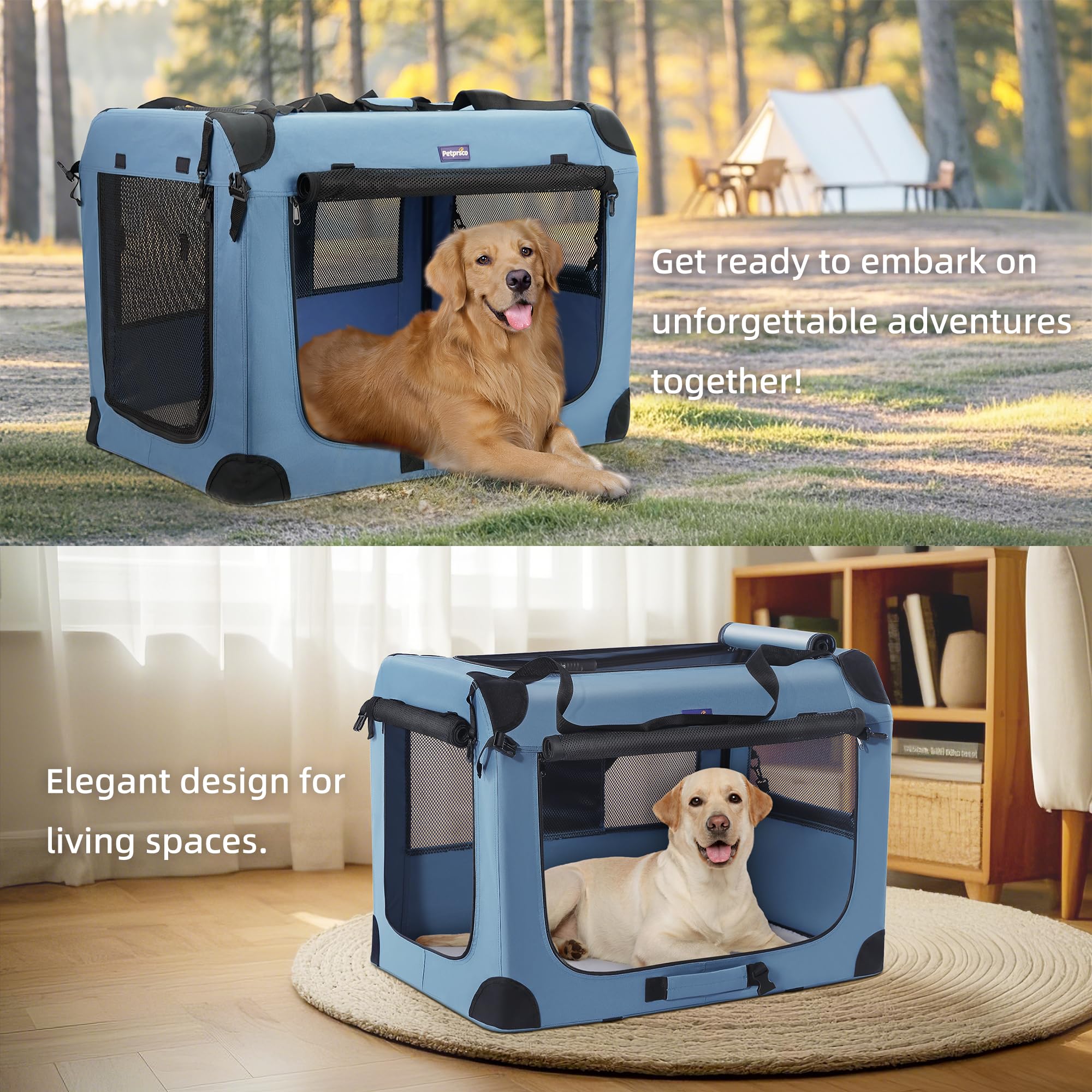 Petprsco Soft Collapsible Dog Crate, 40 Inch Portable Dog Crates For Large Dogs, Xl Dog Crate For Travel, 3 Door Foldable Pet Ke