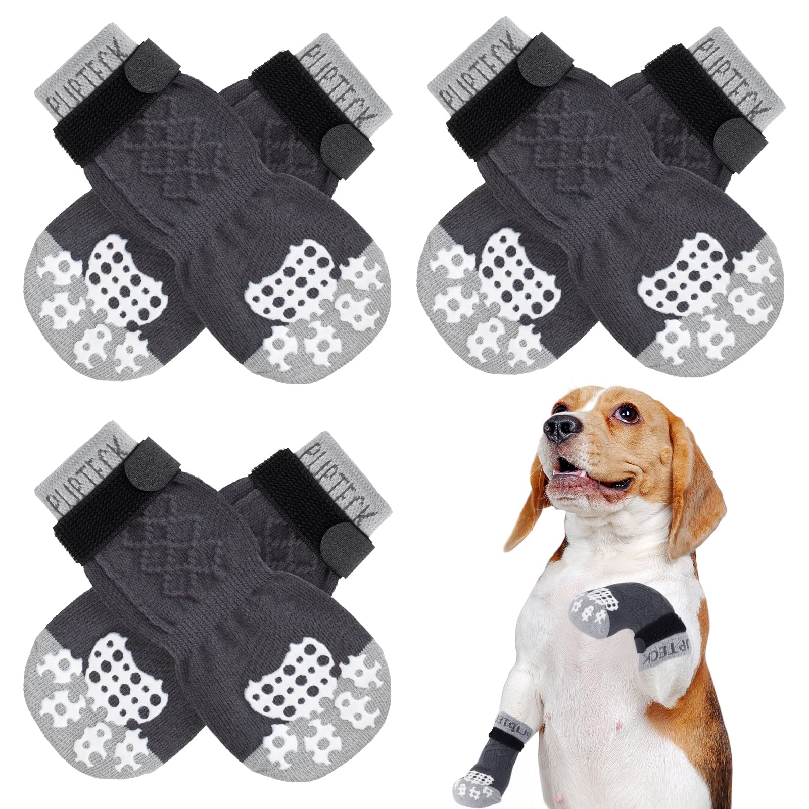 Pupteck Comfortable Anti-Slip Dog Socks 3 Pairs Soft Pet Paw Protection For Indoor Wear, Elastic Magic Straps For Small Medium Large Doggies Traction Control