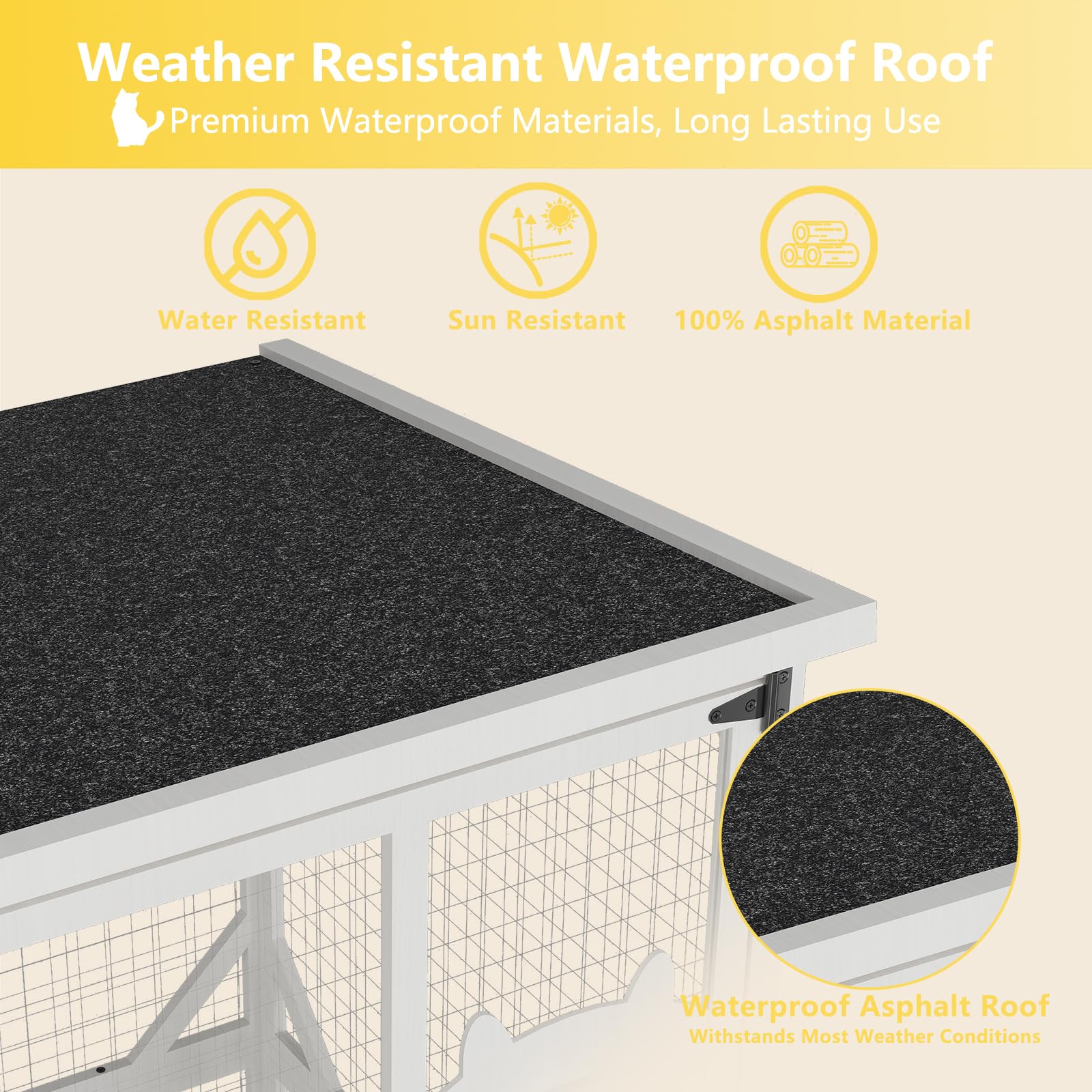 Roomtec Catio Outdoor Cat Enclosure - Large Wooden House With Roof, 71'' H, 3 Jumping Platforms & 1 Napping House For Cats (Whit