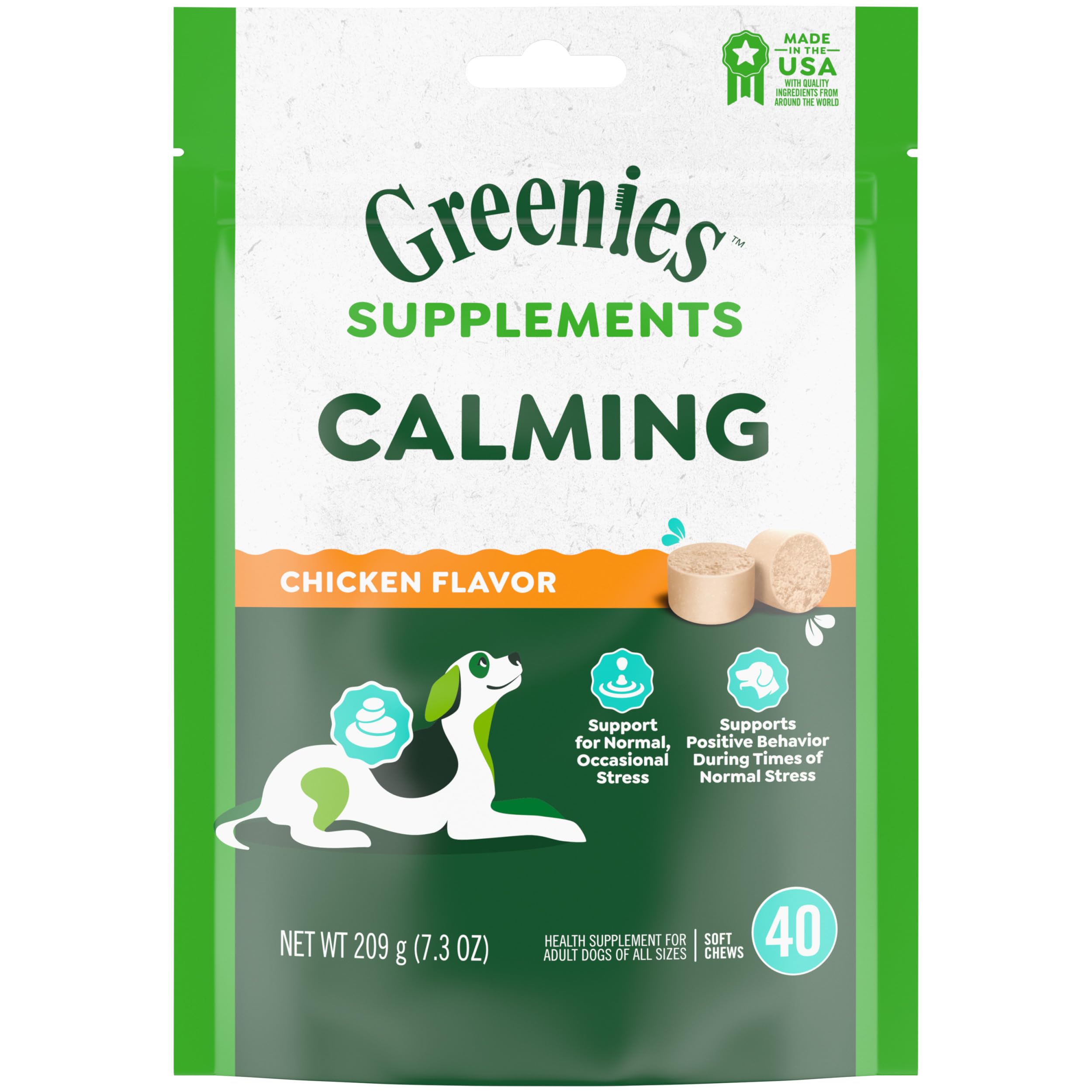 Greenies Supplements Calming Chews for Dogs Chicken Flavor, 7.3 oz. Container of 40 ct.