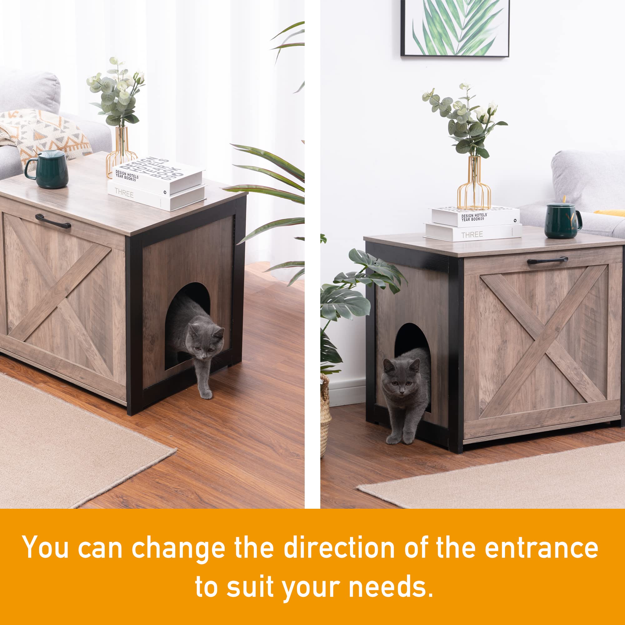 Dwanton Cat Litter Box Furniture Hidden, Cat Litter Box Enclosure, Reversible Entrance Can Be On Left Or Right Side, Indoor Cat
