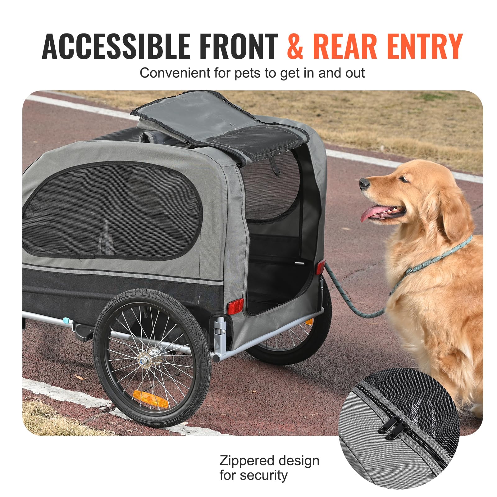 Vevor Dog Bike Trailer, Supports Up To 88 Lbs, Pet Cart Bicycle Carrier, Easy Folding Frame With Quick Release Wheels, Universal Bicycle Coupler, Reflectors, Flag, Collapsible To Store, Black/Gray