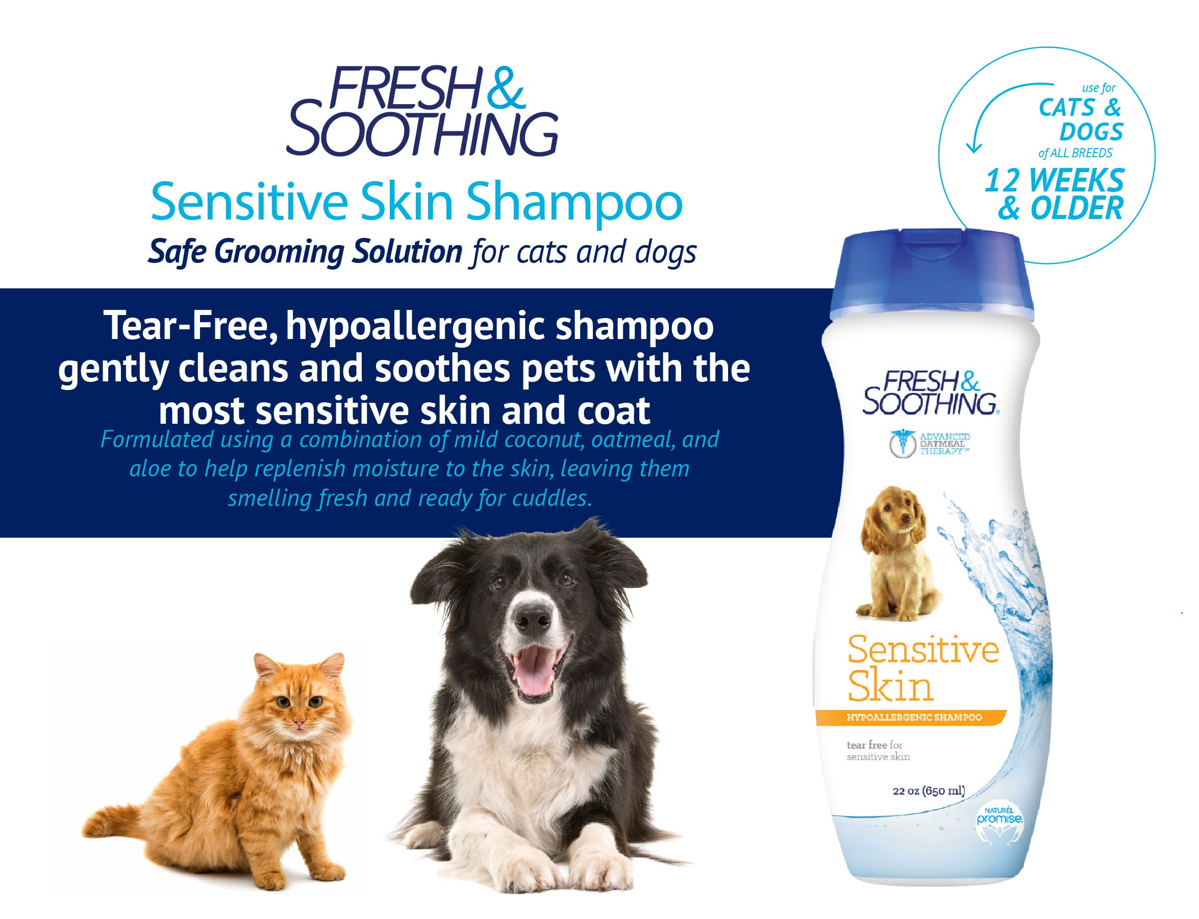 Naturel Promise Tearless Hypoallergenic Dog Shampoo, 22oz - Coconut, Oatmeal & Aloe - Soap, Dye & Paraben Free - Gentle for Sensitive Skin