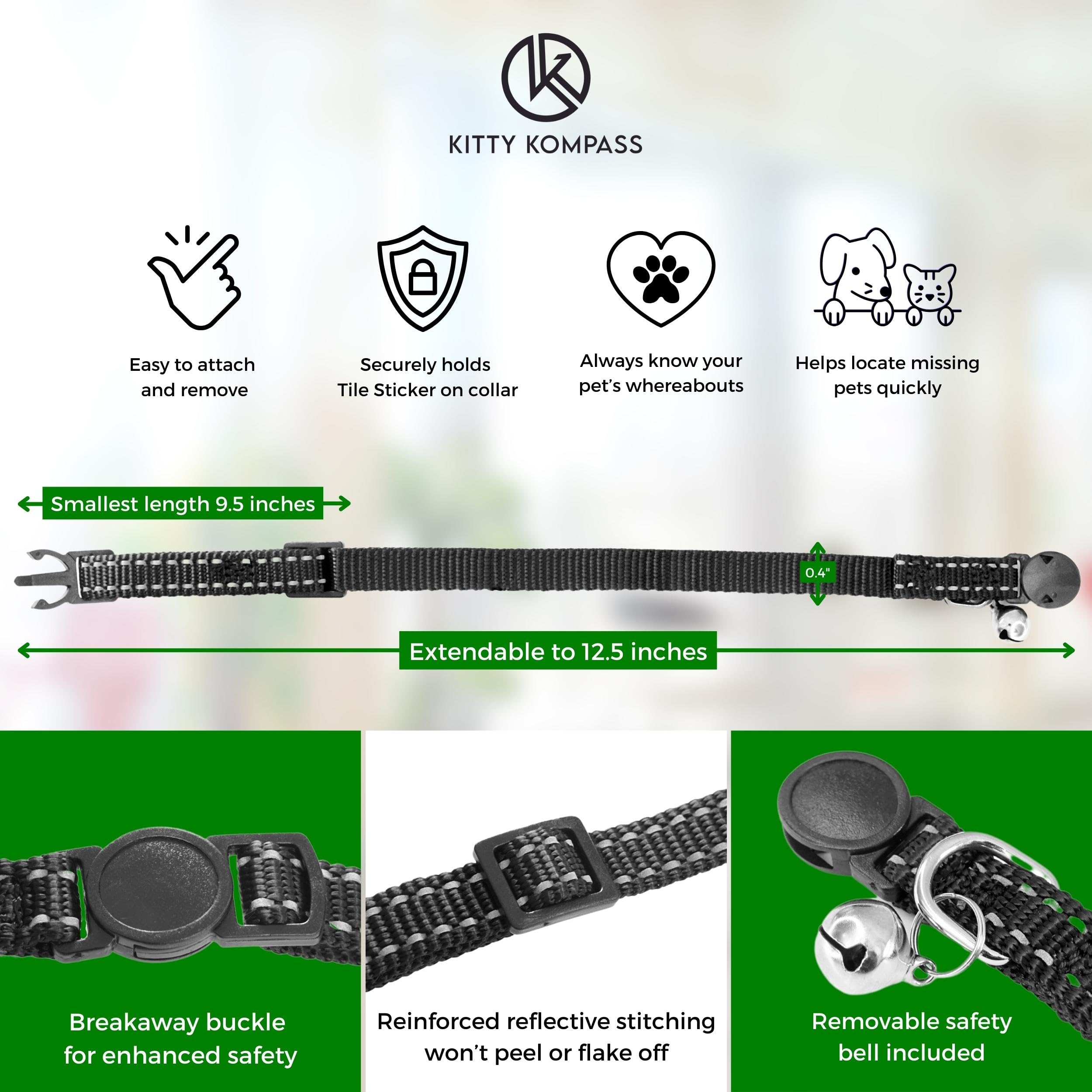 Tile Sticker Holder Cat Tracking Collar (2024) - Breakaway, Reflective Kitten Collar With Bell And Holding Case For Tile By Life