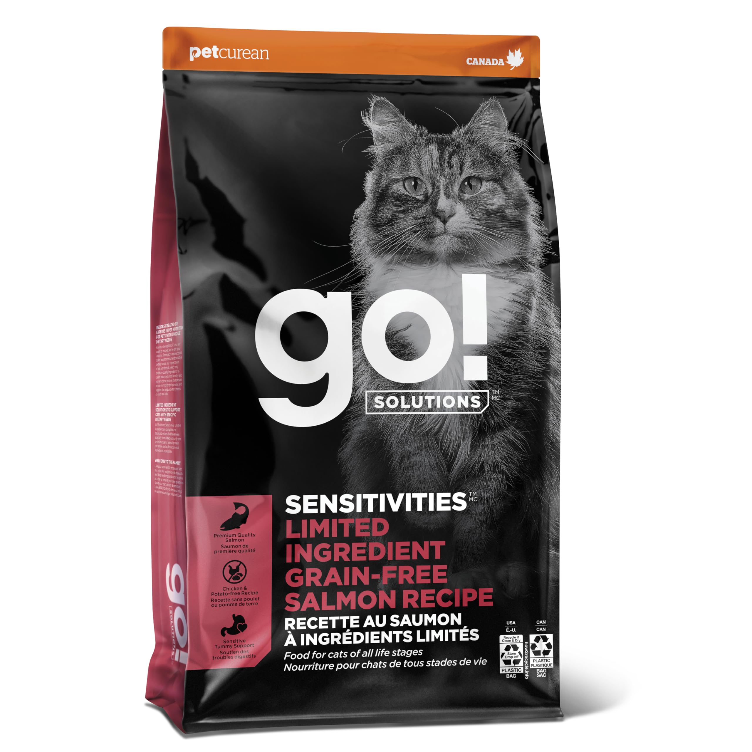 Go! Solutions Sensitivities Limited Ingredient, Grain-Free Dry Cat Food, Salmon Recipe for Sensitive Stomach, 12 lb Bag