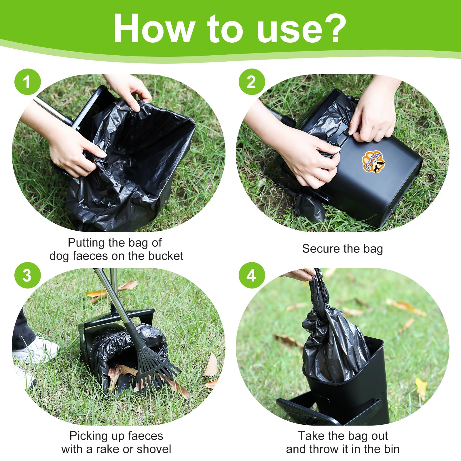 Ygnnxrn Pooper Scooper Large Swivel Bin & Rake & Spade With 20 Waste Bags And 1 Hook, 39.3'' Long Handle Metal Dog Pooper Scoope