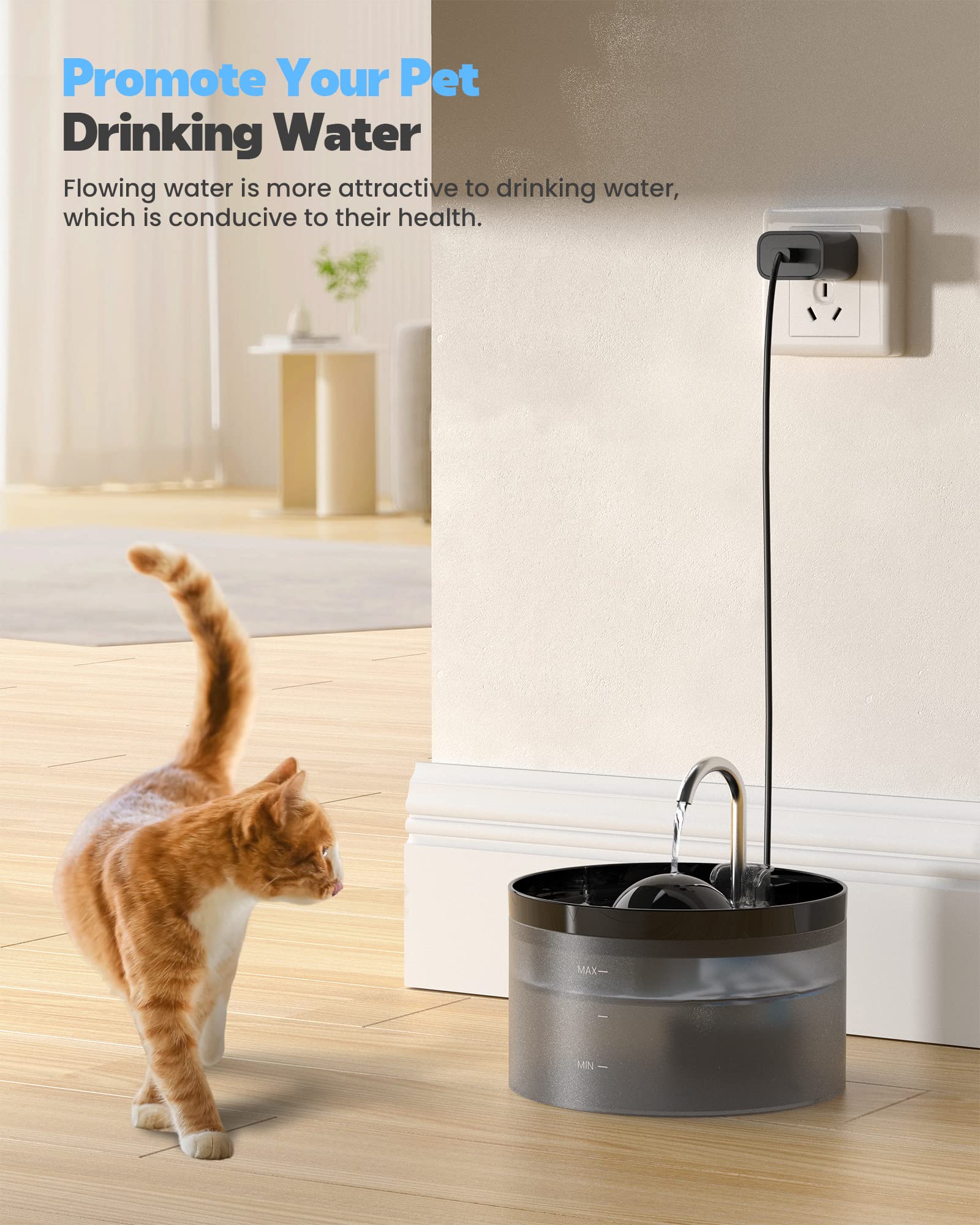 108Oz Cat Water Fountain, Pet Waterer Fountain With Ultra Silent Pump, Activated Carbon Filter Keep Water Fresh, Faucet Design,